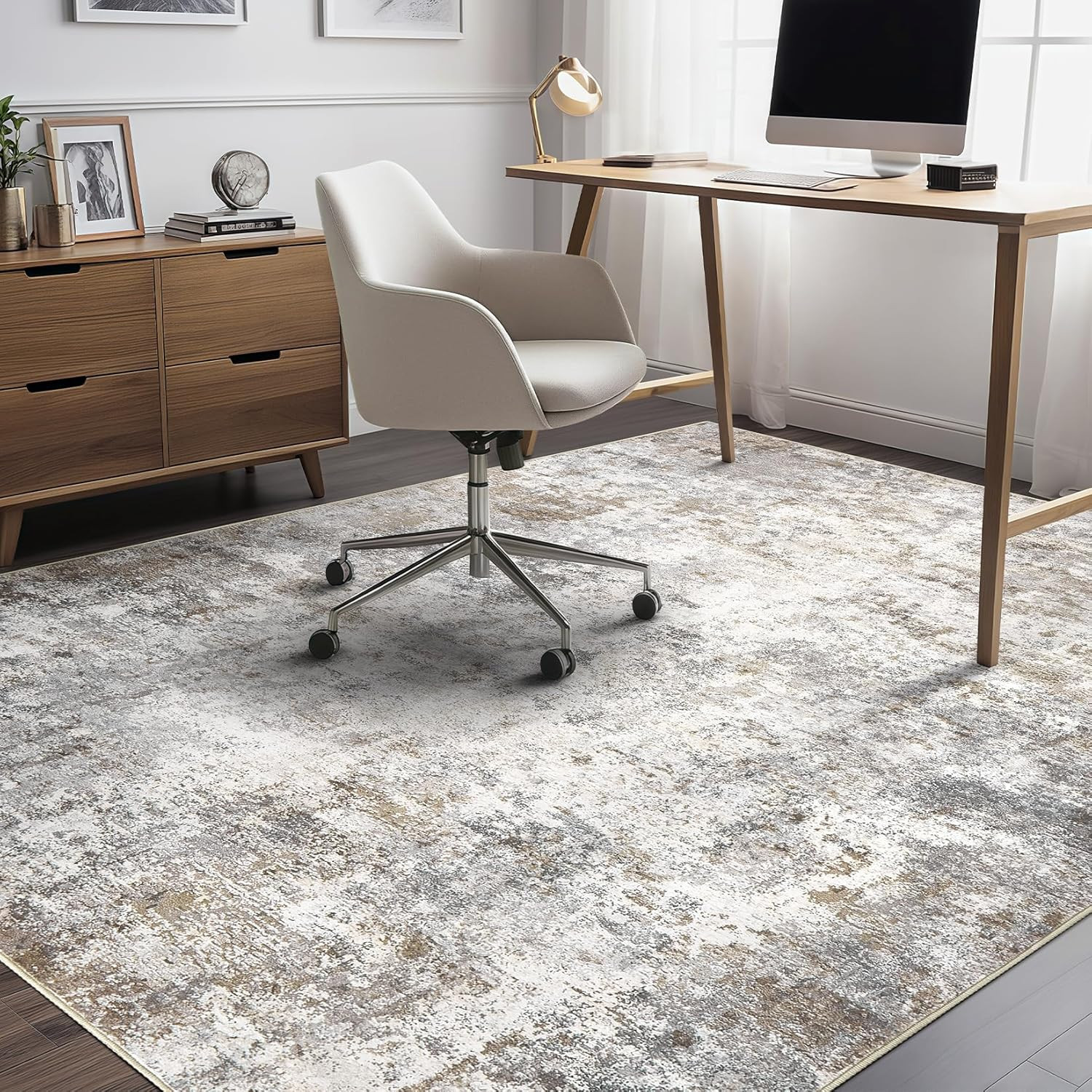 UERMEI 5X7 Area Rug Living Room Rugs – Washable Neutral Modern Abstract Soft Thi