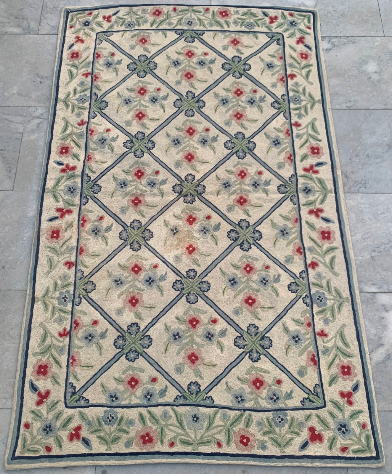Vintage French Style Aubusson Needlepoint Chain Stitch Area Rug 3×5 ft Free Ship