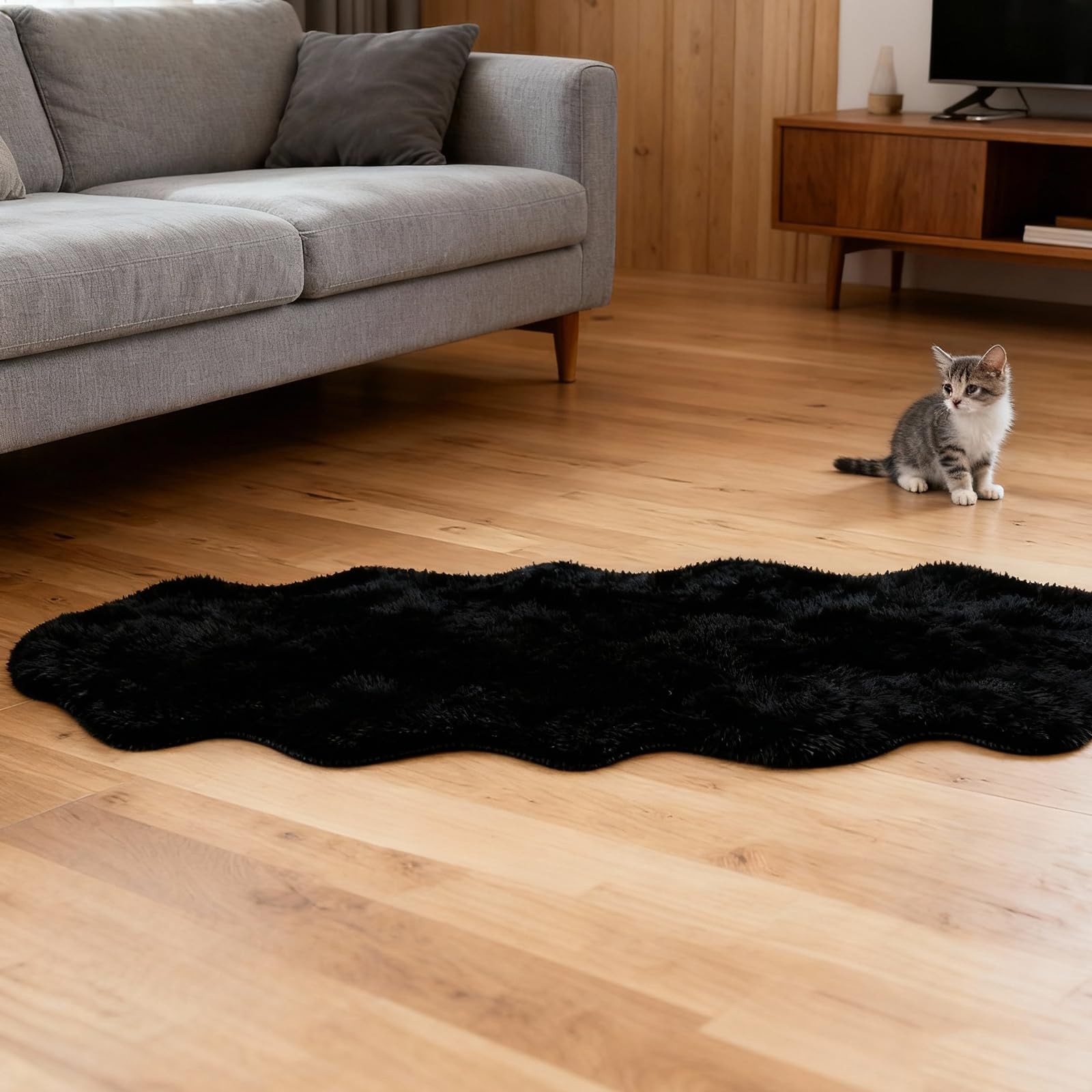 Fluffy Faux Rabbit Fur Rug Runner 2’x6′, Ultra Soft & Non-Slip Rugs for Bedro…