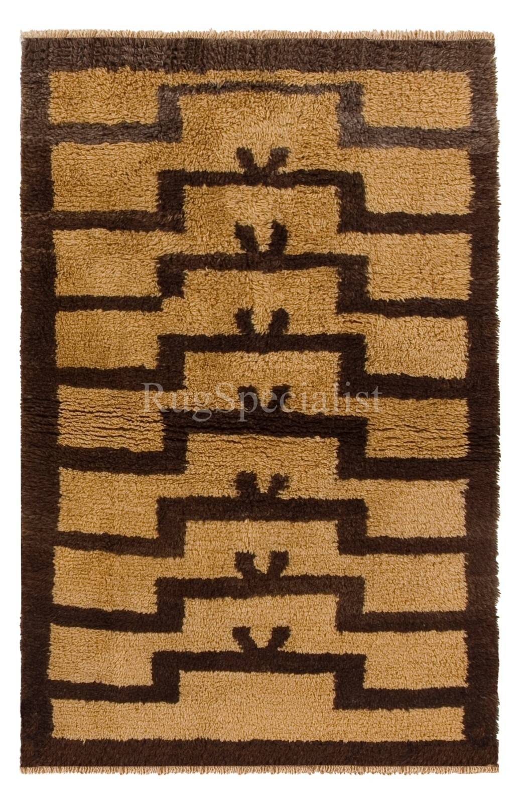 Hand-Knotted Anatolian Tulu Rug with Ascending Arches in Mustard & Brown Colors