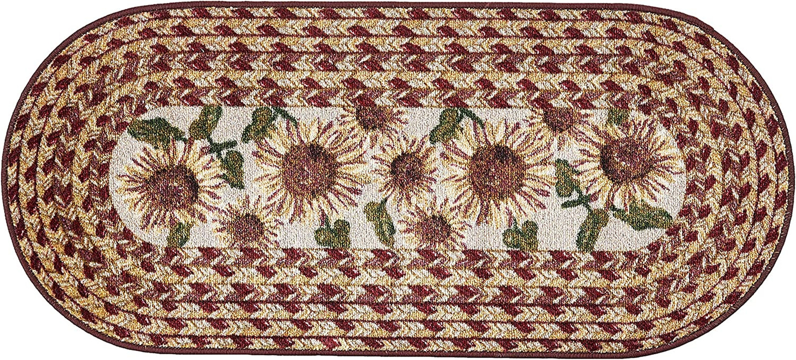 Sunflower Braided Pattern Rustic Floral Area Rug Kitchen Entryway Bathroom Mat