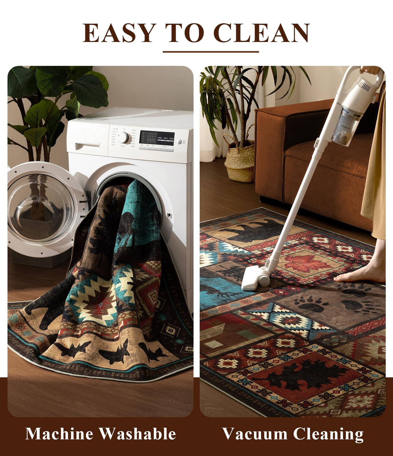Rustic Cabin Area Rug 5×7,Machine Washable Lodge Bear Rug,Non-Slip Low Pile P…
