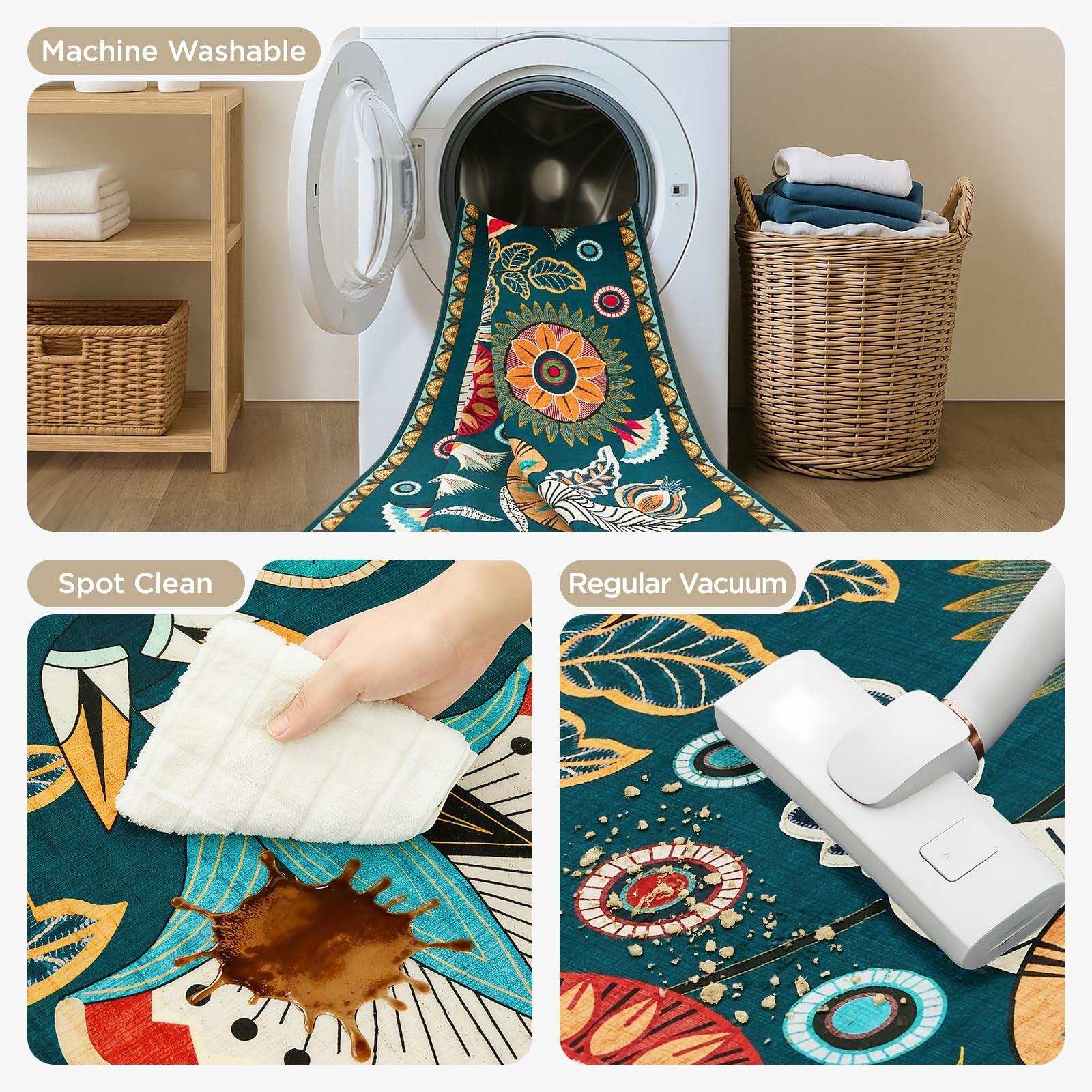 Joydeco Egypt Floral Machine Washable Living Room Area Rugs 5×7, Boho Vintage…