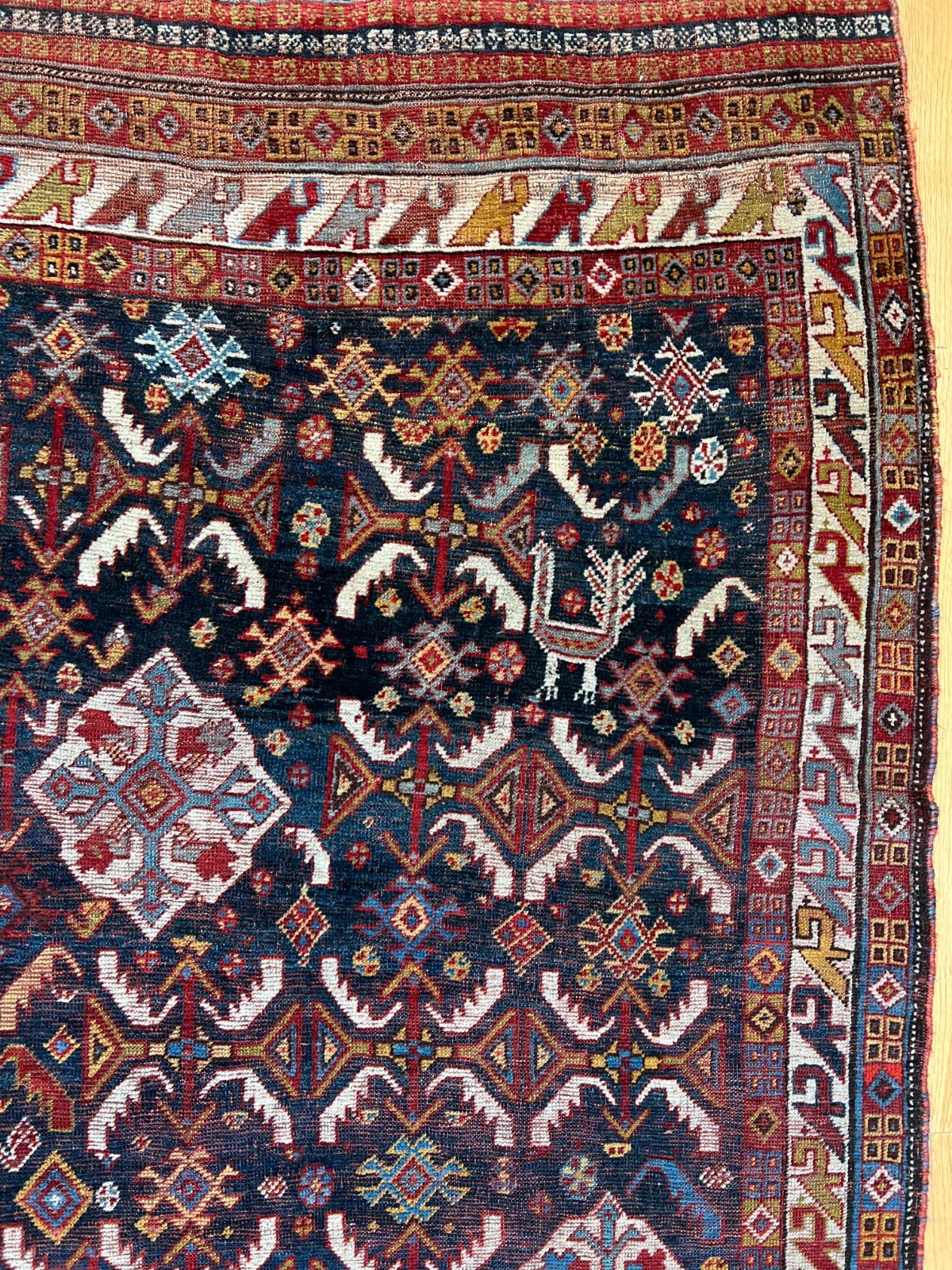 Antique 1850 Khamsehh-Morghii Bird 4’3″ x 7’8″ Handmade Wool Tribal Oriental Rug