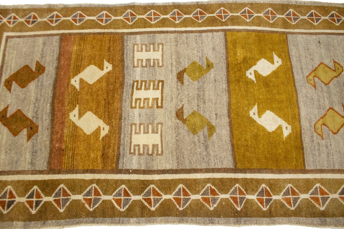 Multicolored Semi-Antique Pictorial Oriental Rug Farmhouse Carpet 3’6X6’3 ft