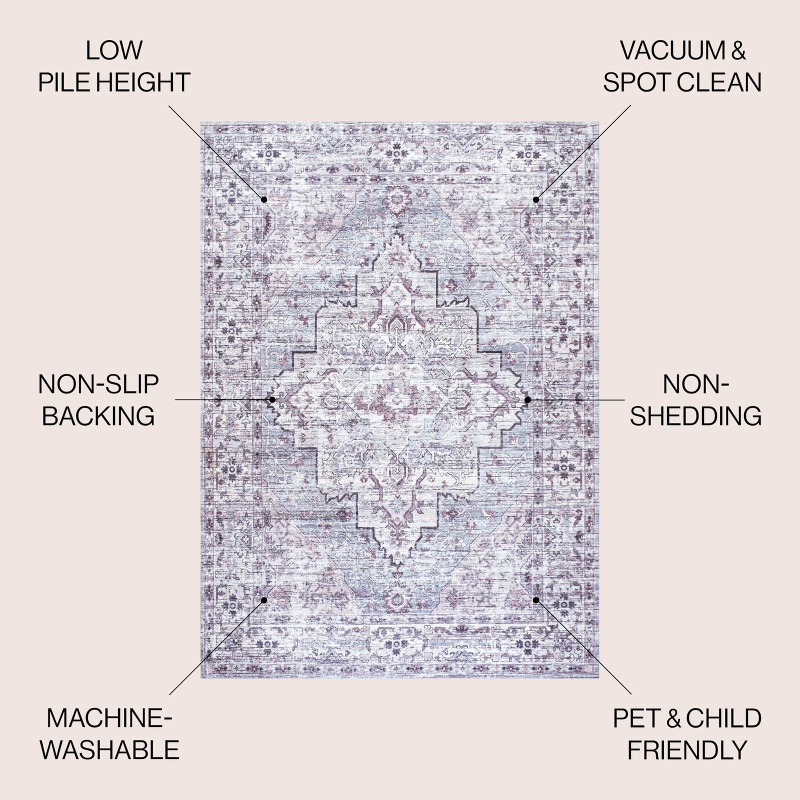 Machine Washable Gray/Purple Indoor Area Rug 4X6 ft, Didim Boho Medallion for…