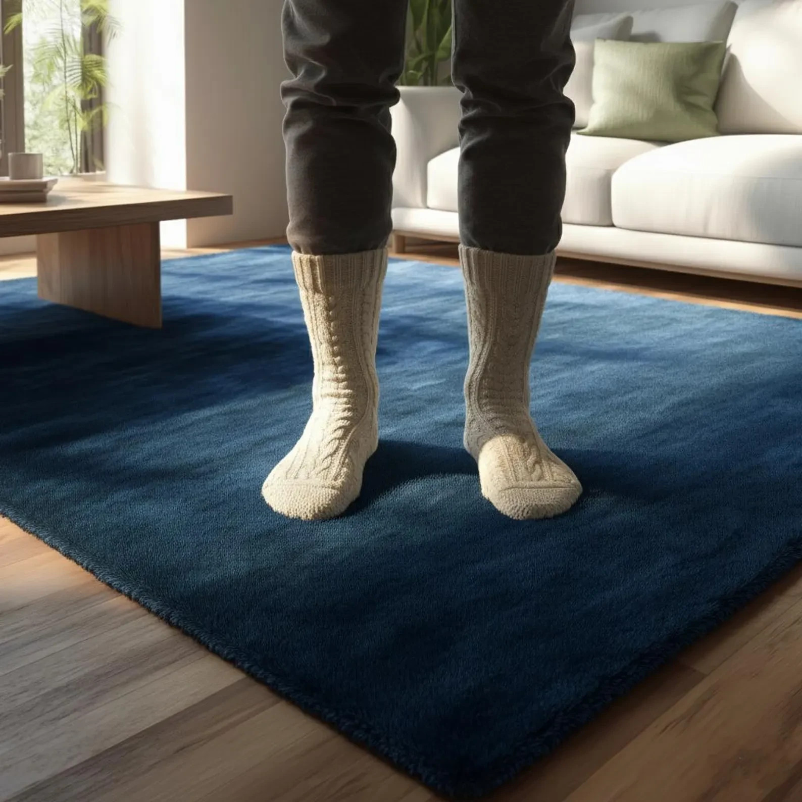 Solid Blue Hand Tufted Wool Rug Minimalist Modern Decor