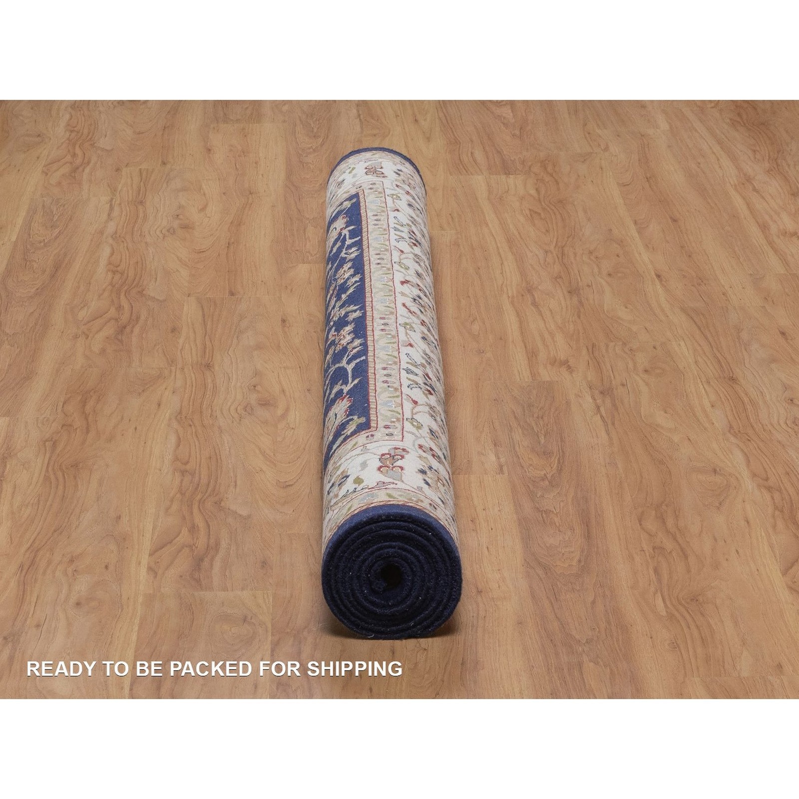 6’x9’5″ Midnight Blue Nain Wool and Silk Soft 250 KPSI Hand Knotted Rug 92555