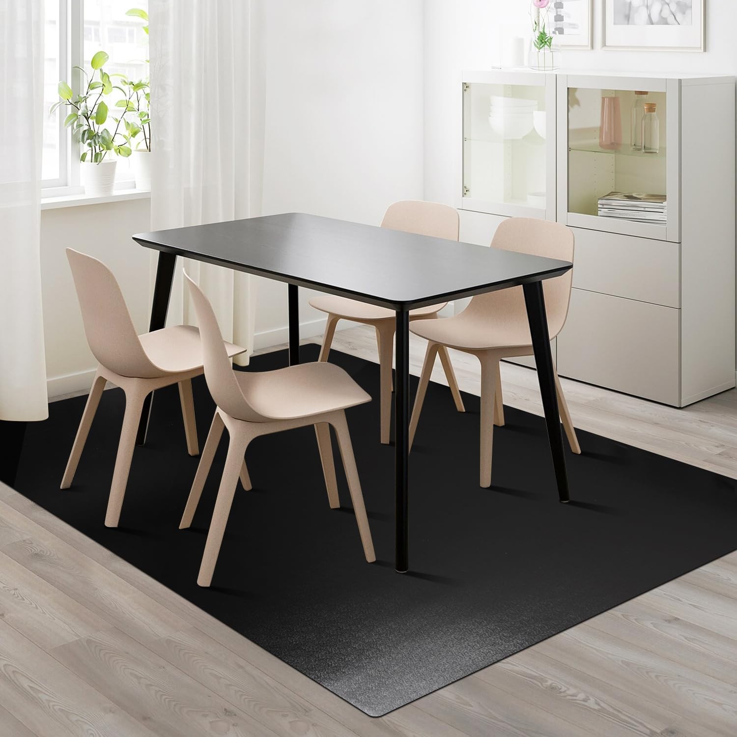 Furkit Vinyl Floor Mat For Home Black Waterproof Area Mat For Under Dining Room