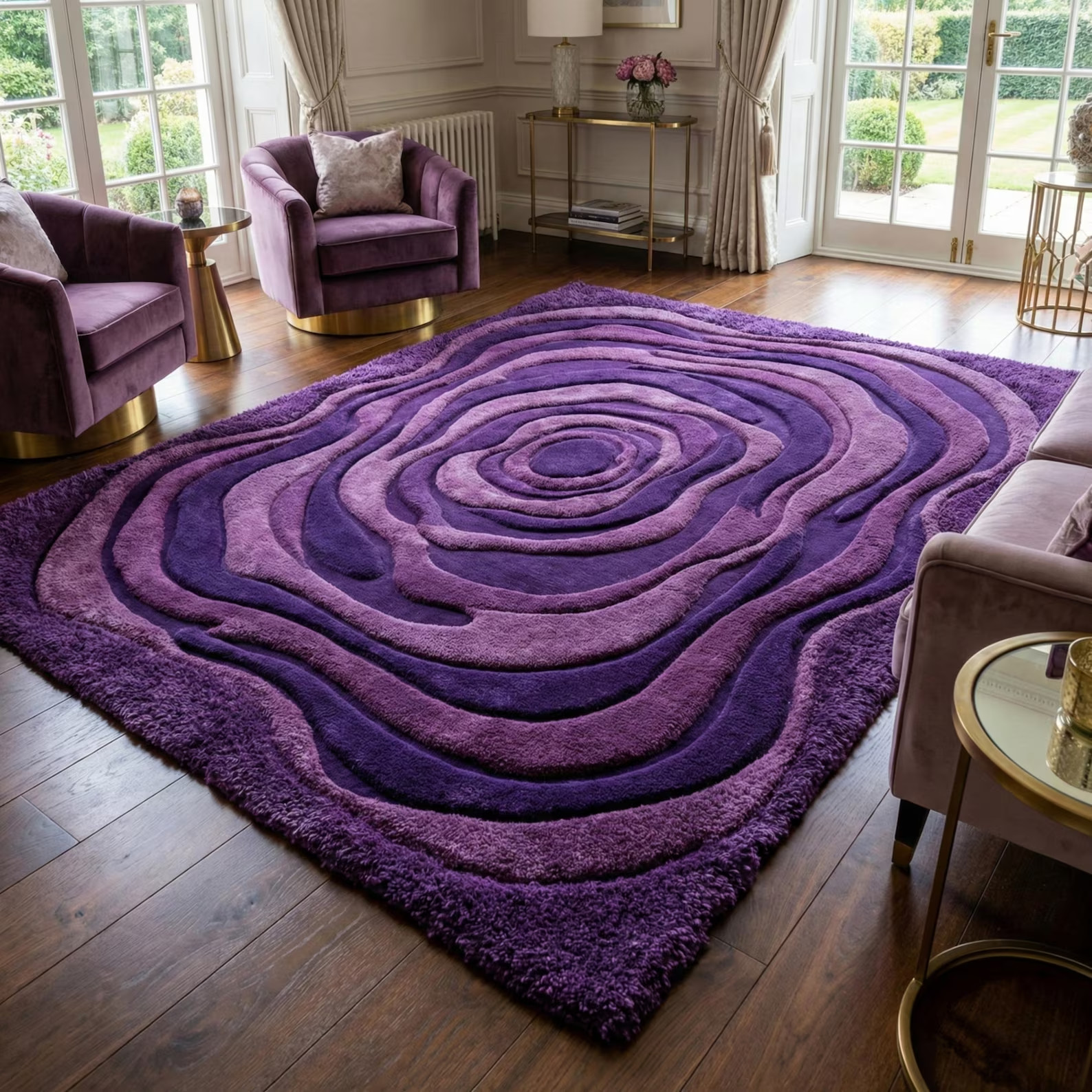 Hand Tufted Purple Abstract Rug | Sculpted Layered Wool Area Rug | Luxury Modern