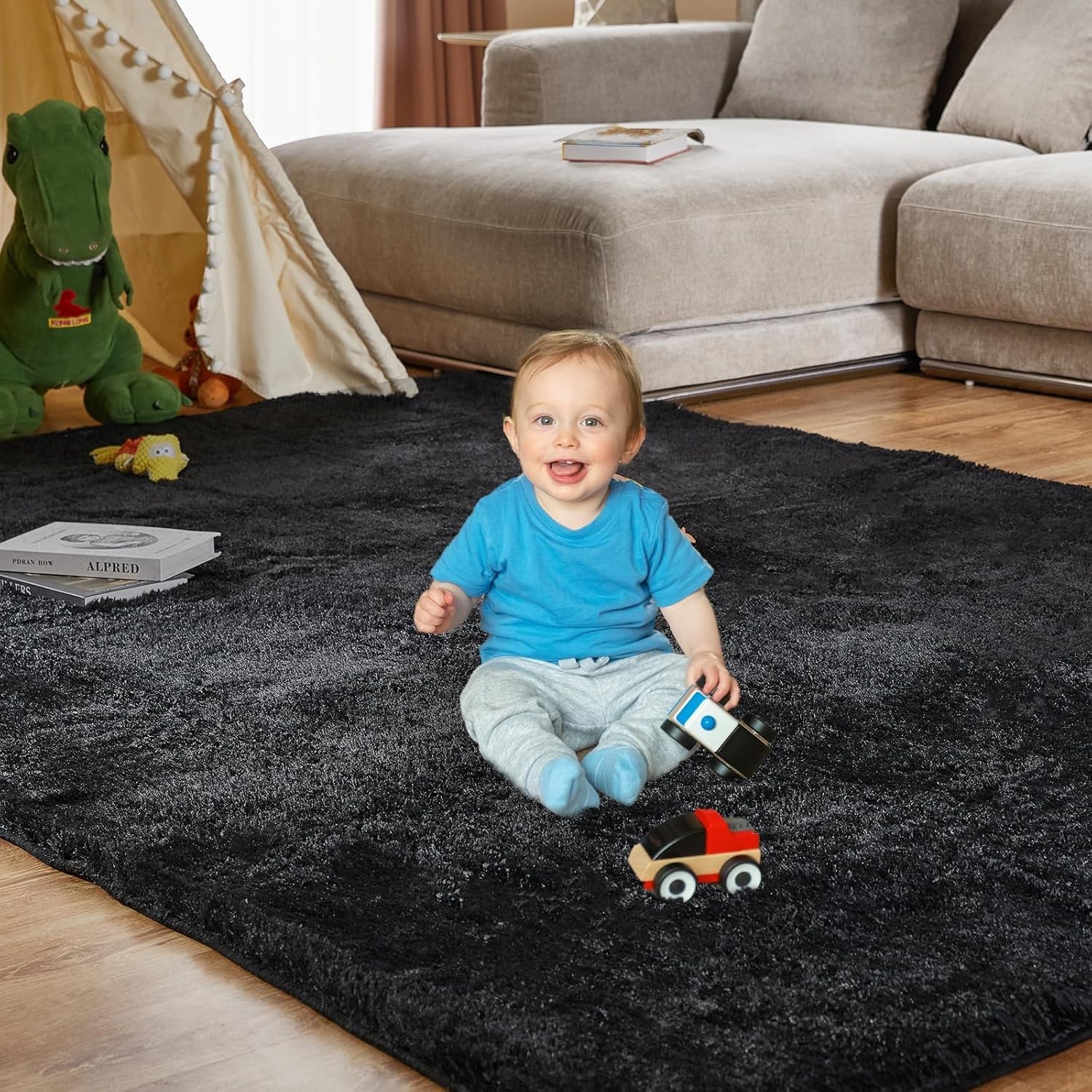 Plush Black Area Rug 5×7 – Super Soft Shaggy High Pile Comfort for Living Room