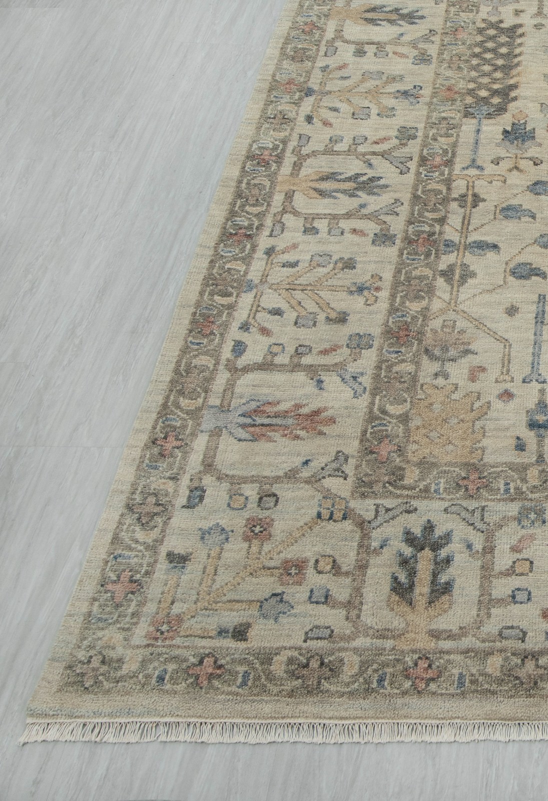12×15 Soft Muted Beige Cypress Tree Look Fine Quality Wool Handmade Oversize Rug