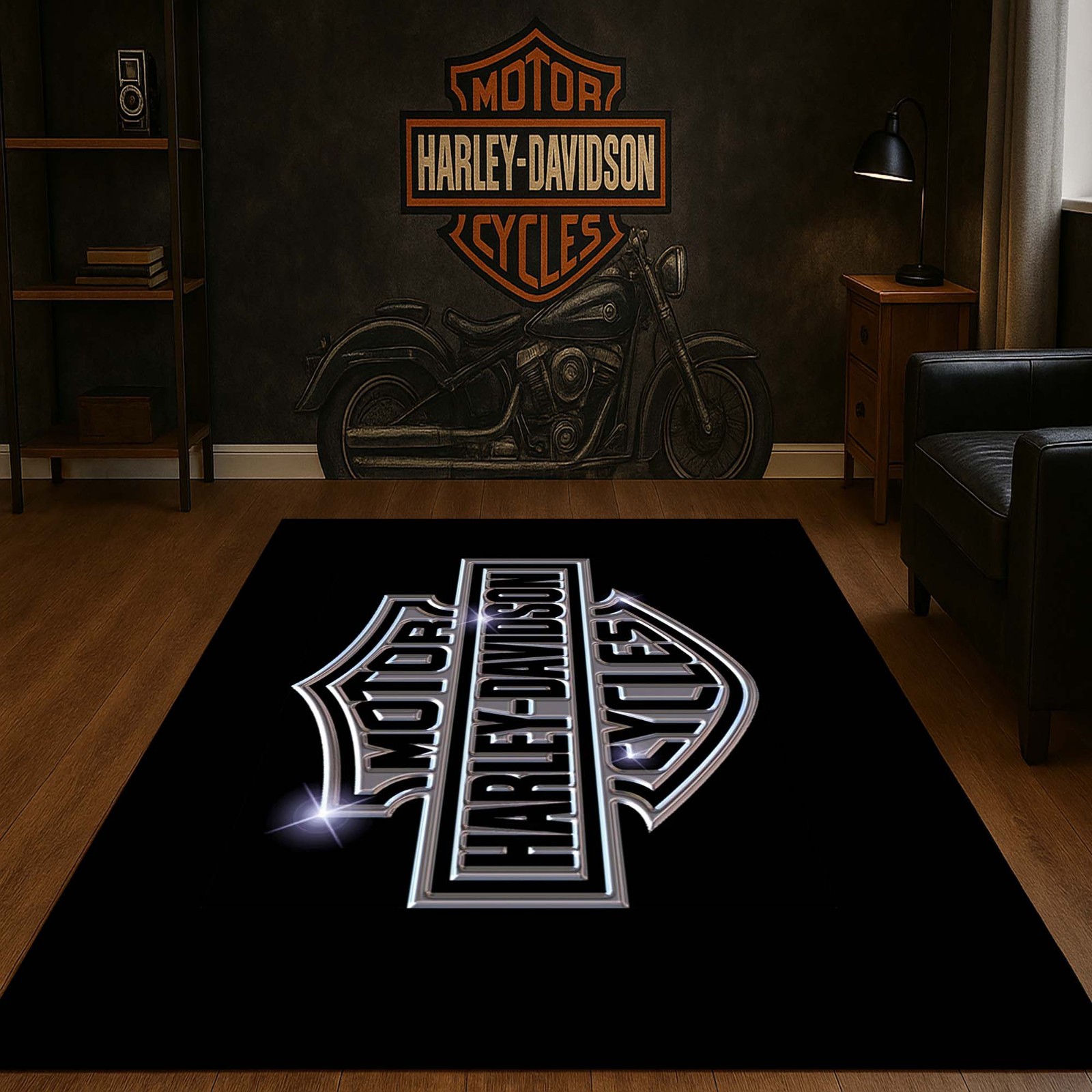 Harley, Motorcycle Room Rug, Biker Home Decor, Unique Floor Mat, Cycle Rug