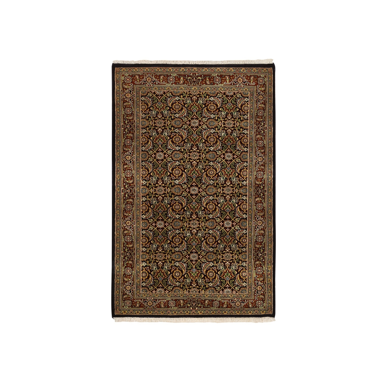 3’2″x5′ Hand Knotted Herati New Zealand Wool 250 KPSI Black Oriental Rug R62980