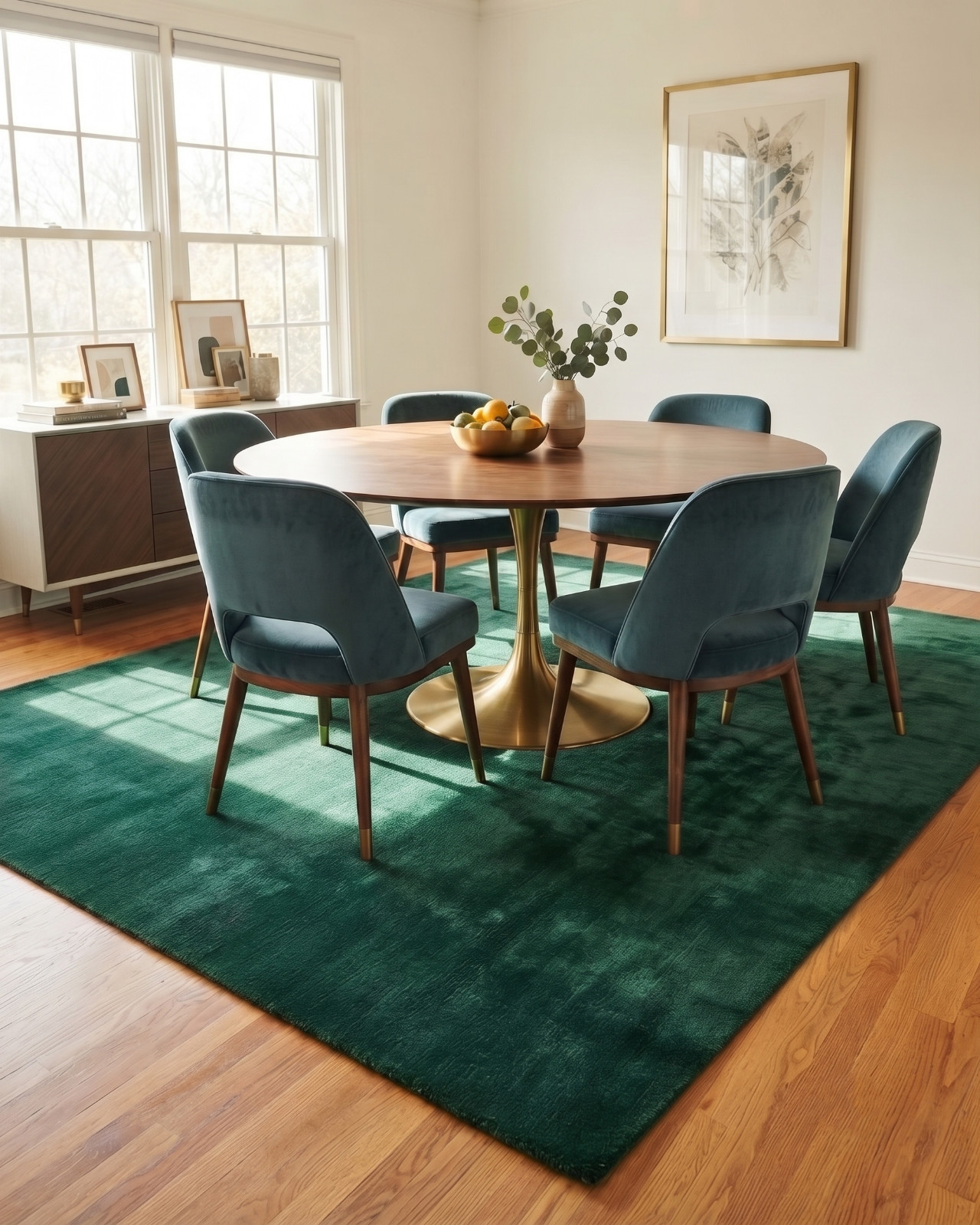 Hand-Tufted Wool Area Rug Emerald Green Handmade 5×7 8×10 9×12 Boho Modern Decor