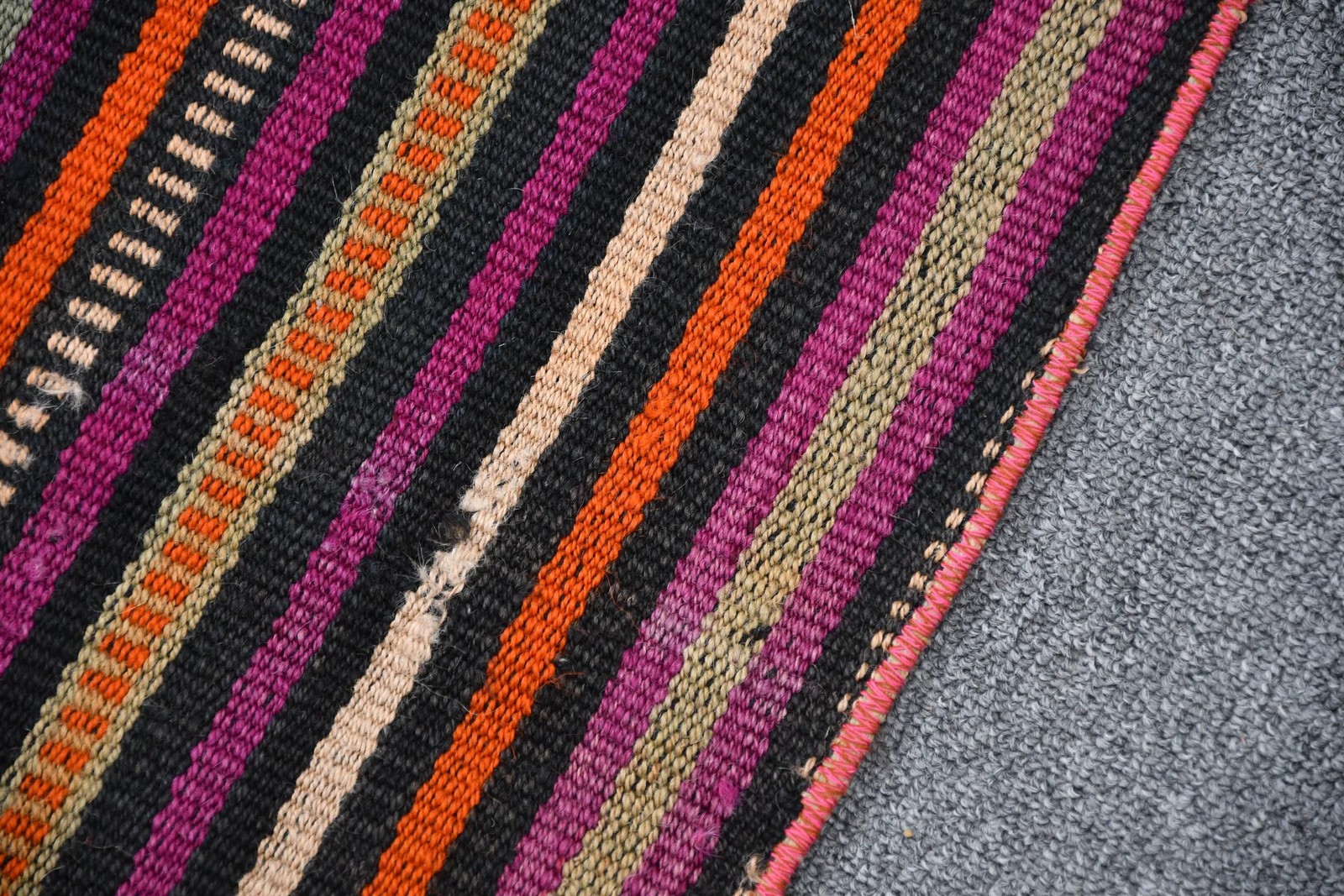 Vintage Rug, Area 5,3×6,46 ft Rug, Kilim Purple Check Rug