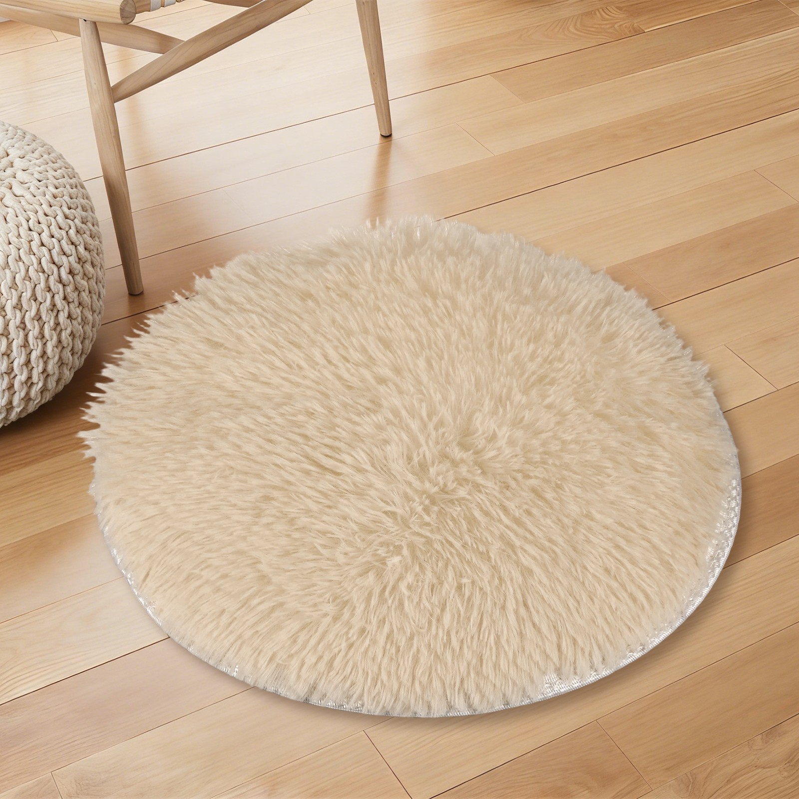 Round Rugs for Bedroom, 2 ft Circle Area Rug, Round Fluffy Carpet, Camel