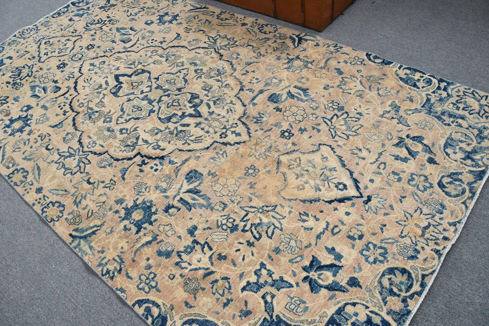 Vintage Turkish Rug, 5,3×9,7 ft Large Rug, Blue Ikat Rug