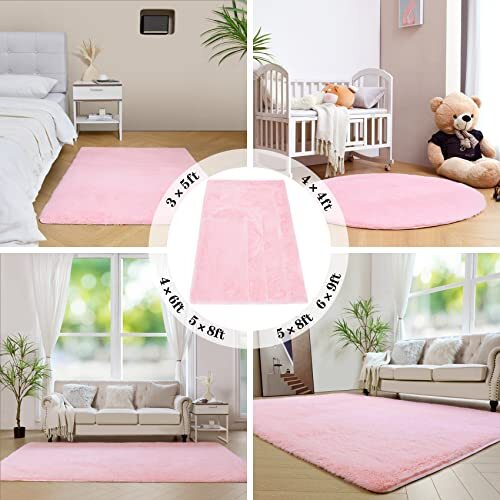 Soft Fluffy Rectangle Rug 3×5 ft, Shag Furry Plush Throw Rug for 3x5ft Pink