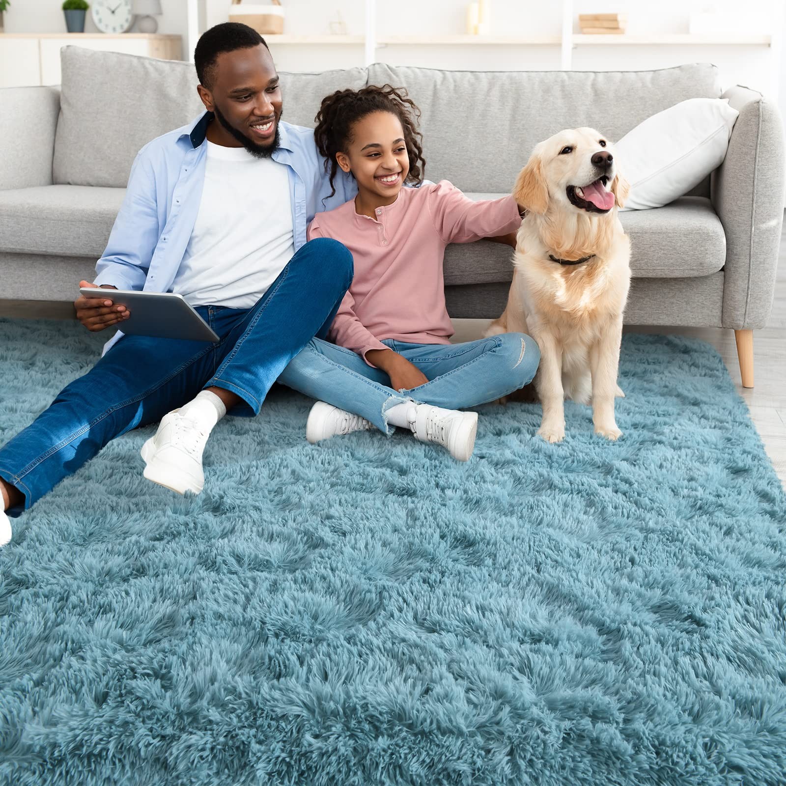 YJ.GWL 4×6 Teal Area Rug for Living Room Bedroom – Machine Washable, Soft