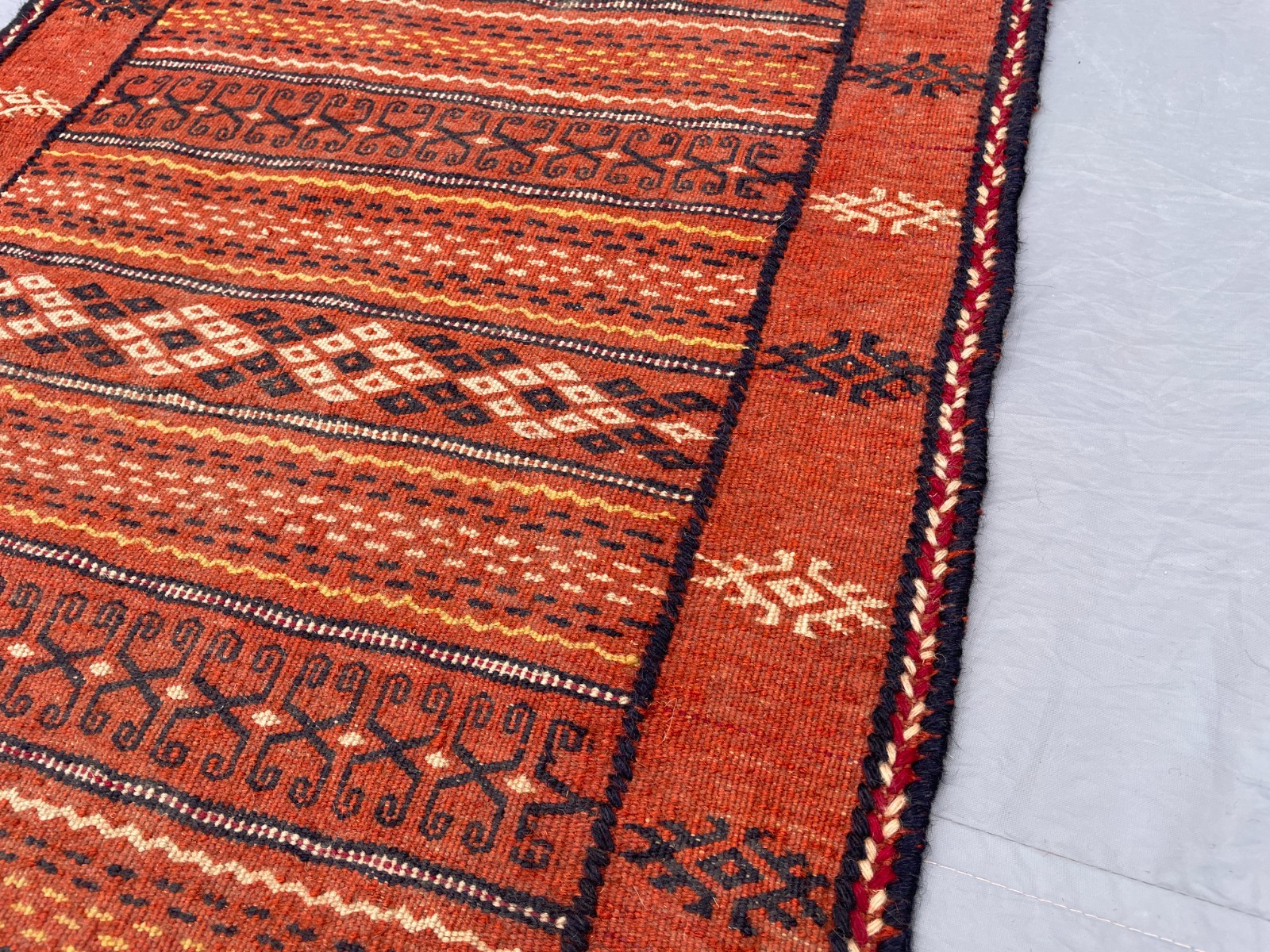 2×3 Handwoven Afghan Kilim Rug with Diamond Bands and Traditional Tribal Symbols