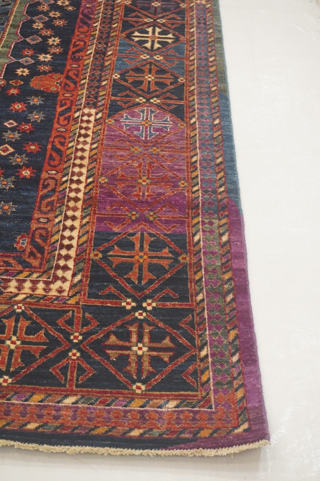 8 x 10 ft Navy Blue Samarkand Afghan Hand Knotted Wool Oriental Area Rug