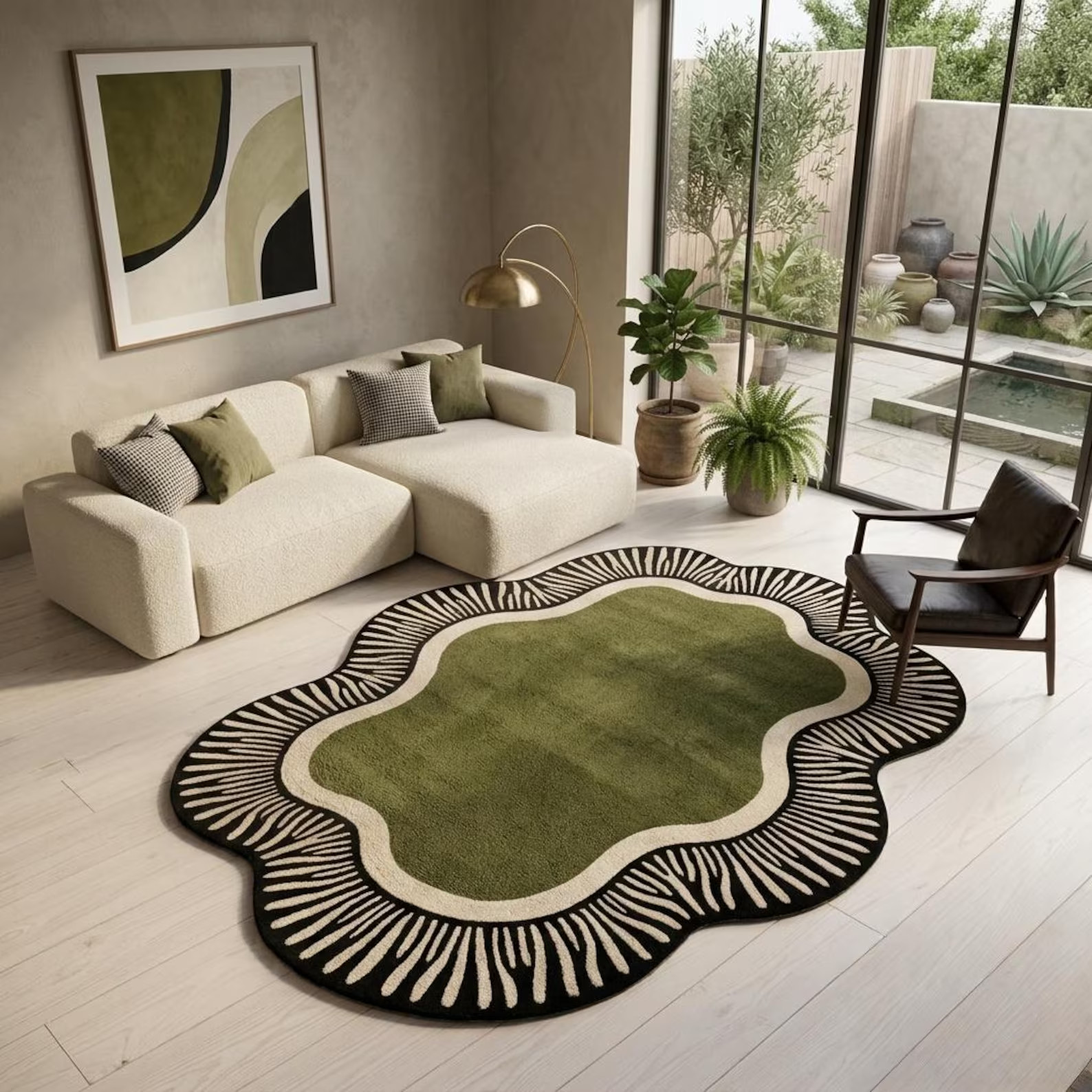 Hand Tufted Wool Area Rug, Organic Irregular Shape Luxury Living Room Carpet