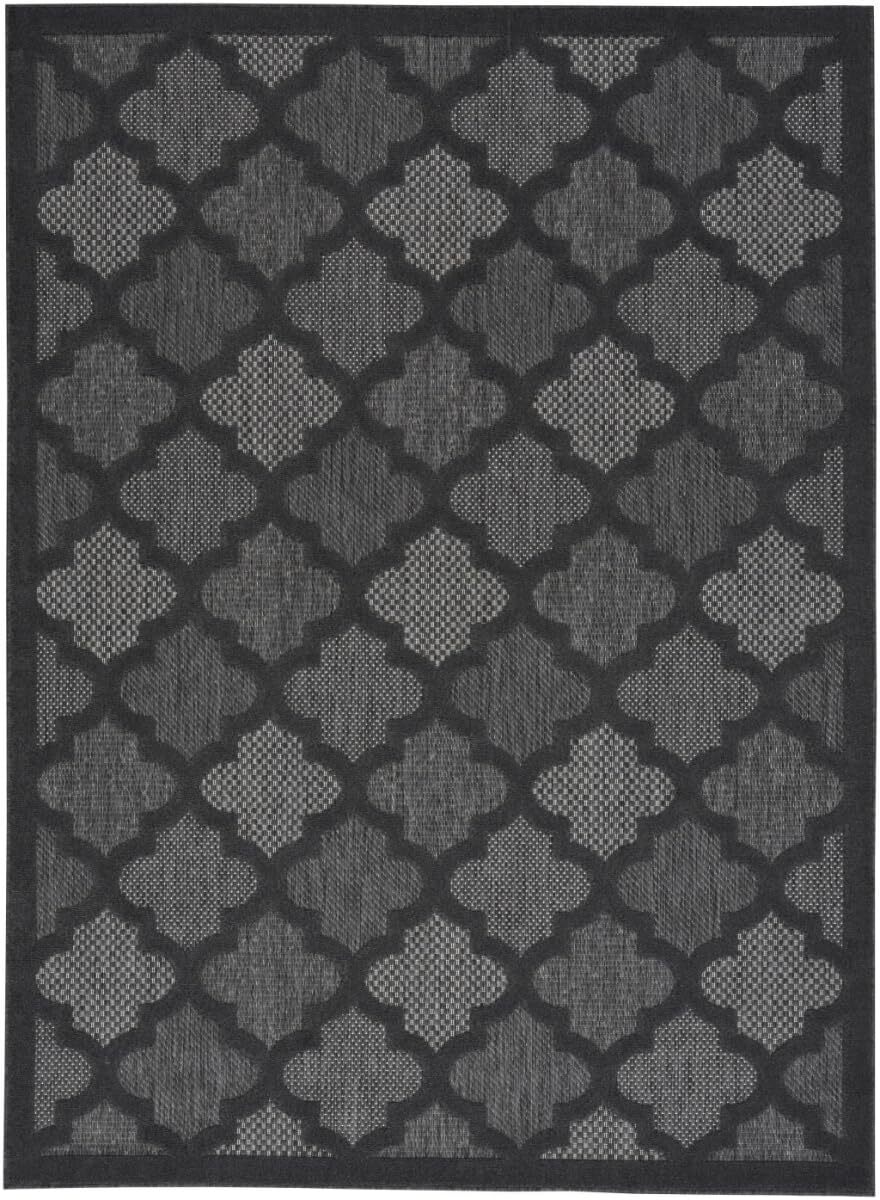 5′ X 7′ Charcoal Black Ikat Indoor Outdoor Area Rug