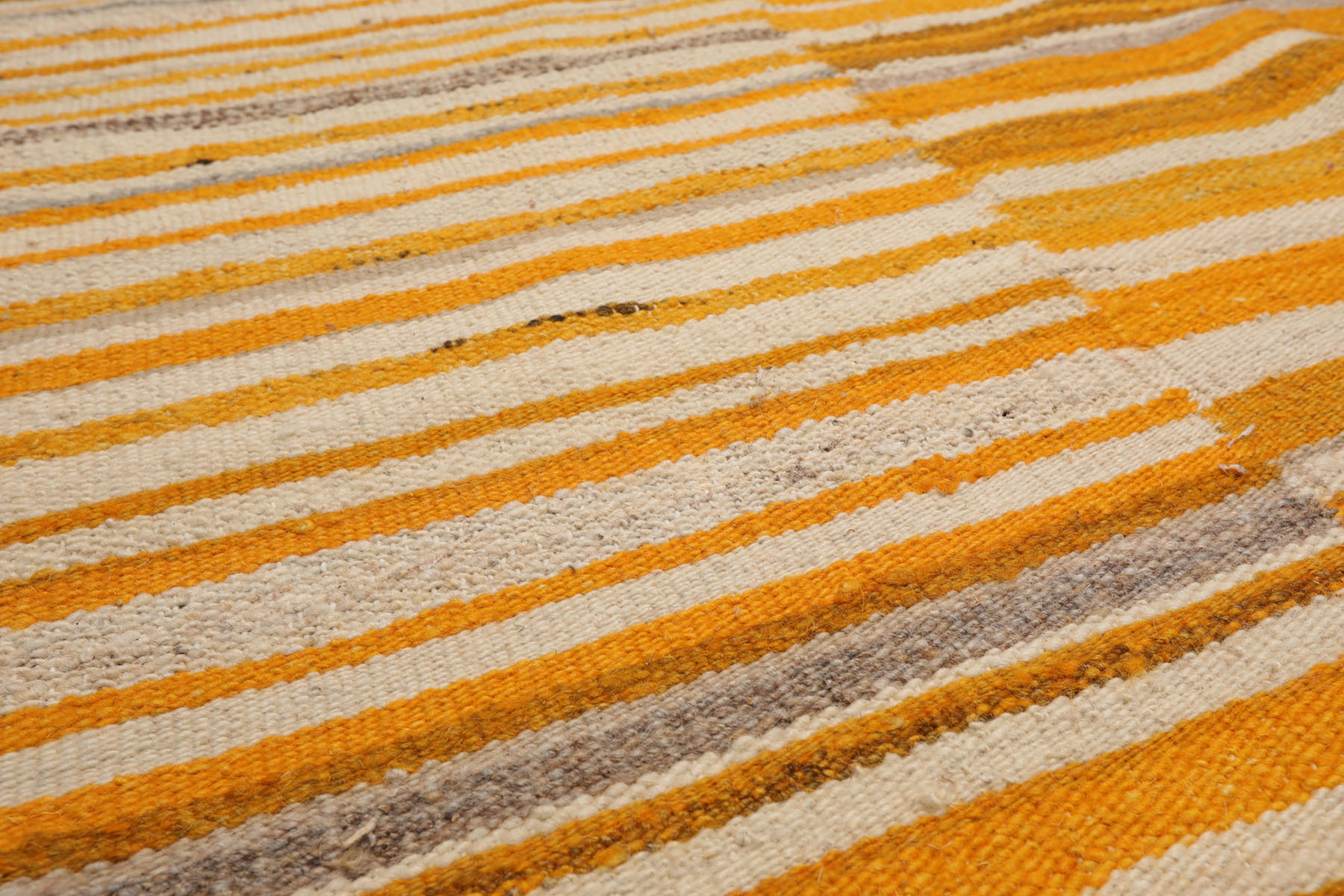 LoomBloom 5’3″ x 7’7″ Beige Hand Woven Modern Stripes Flat Weave Wool Area Rug