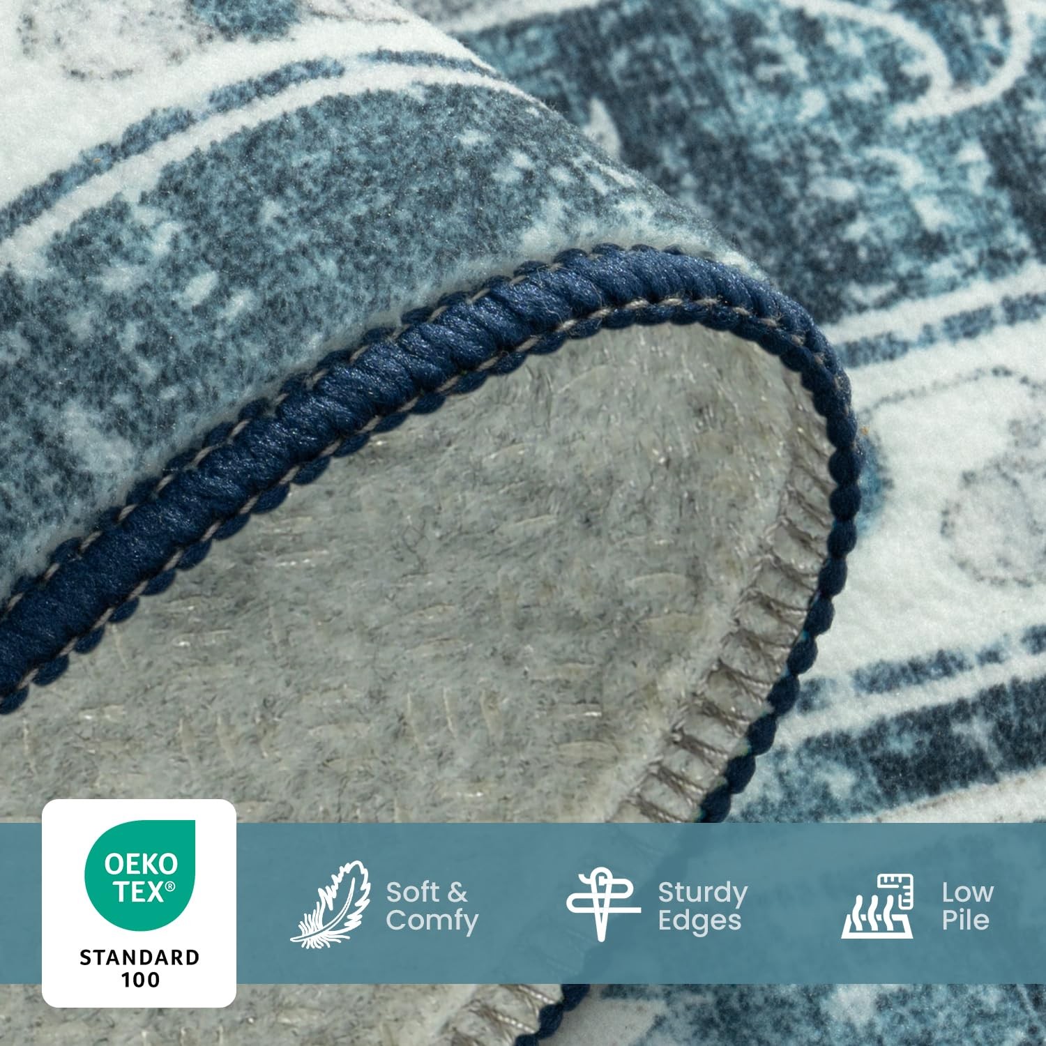 5×7 Coastal Blue White Area Rugs for Living Room – Vintage Boho Medallion Aes…