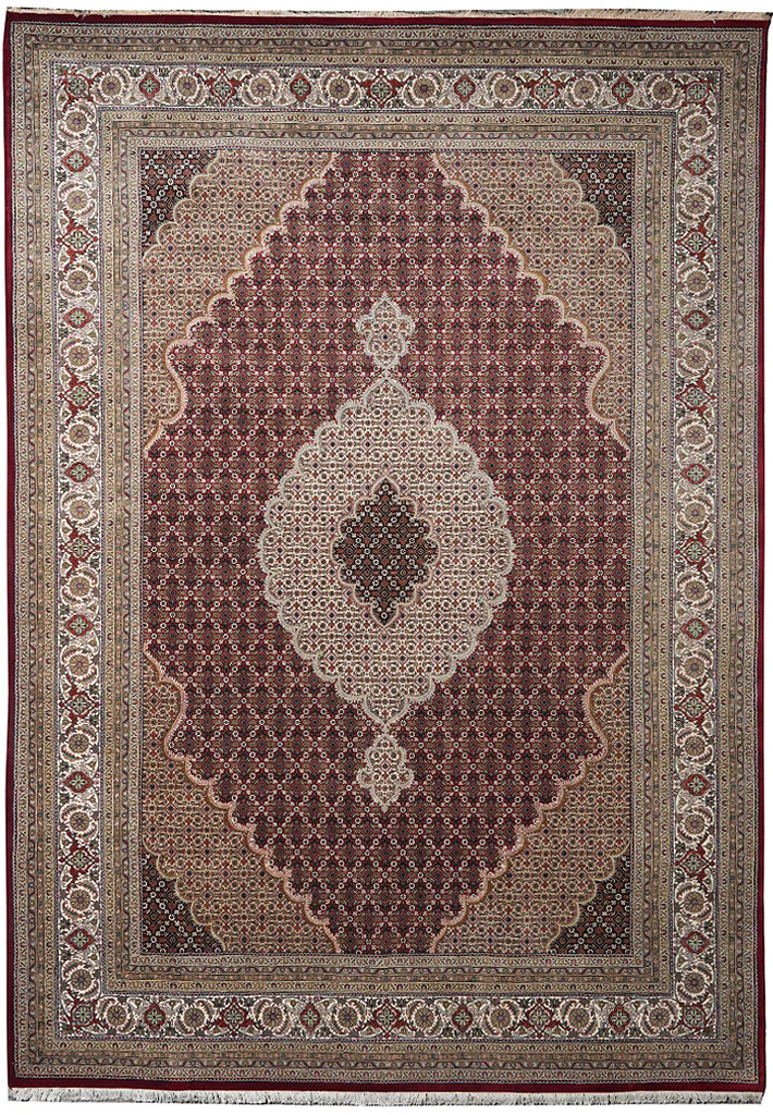 8.1 x 11.6 Finer Weave Handmade Rug Wool and Silk Mahii Tabriiz#F-4155