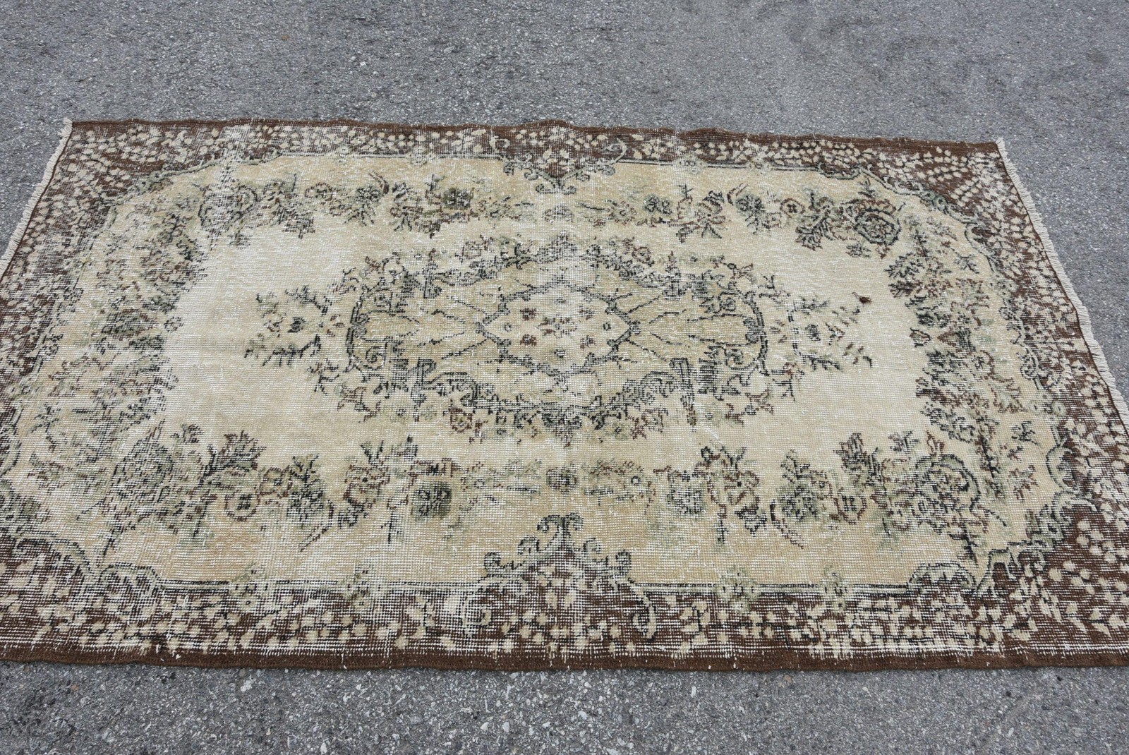 Turkish Area Rug 3,9×6,8 ft (120×206 cm), Vintage Brown Handmade Wool Rug