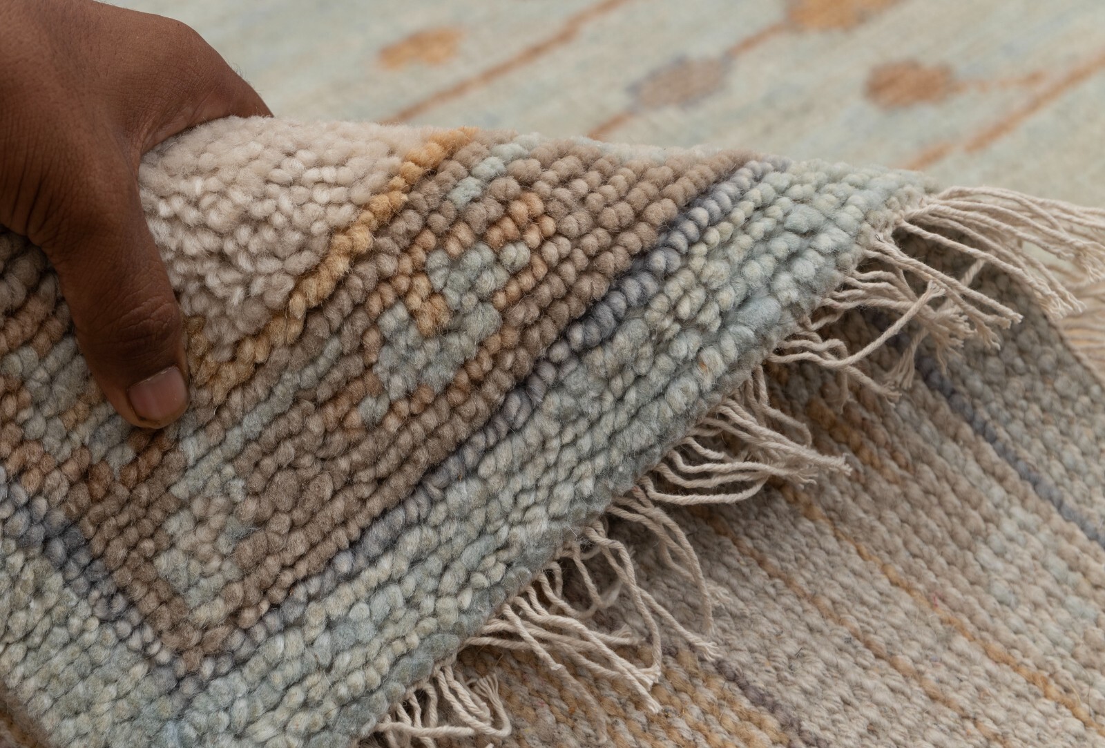 8×10 Light Blue with Powder Pink Hand-Knotted Oushak Wool Rug I P-1151