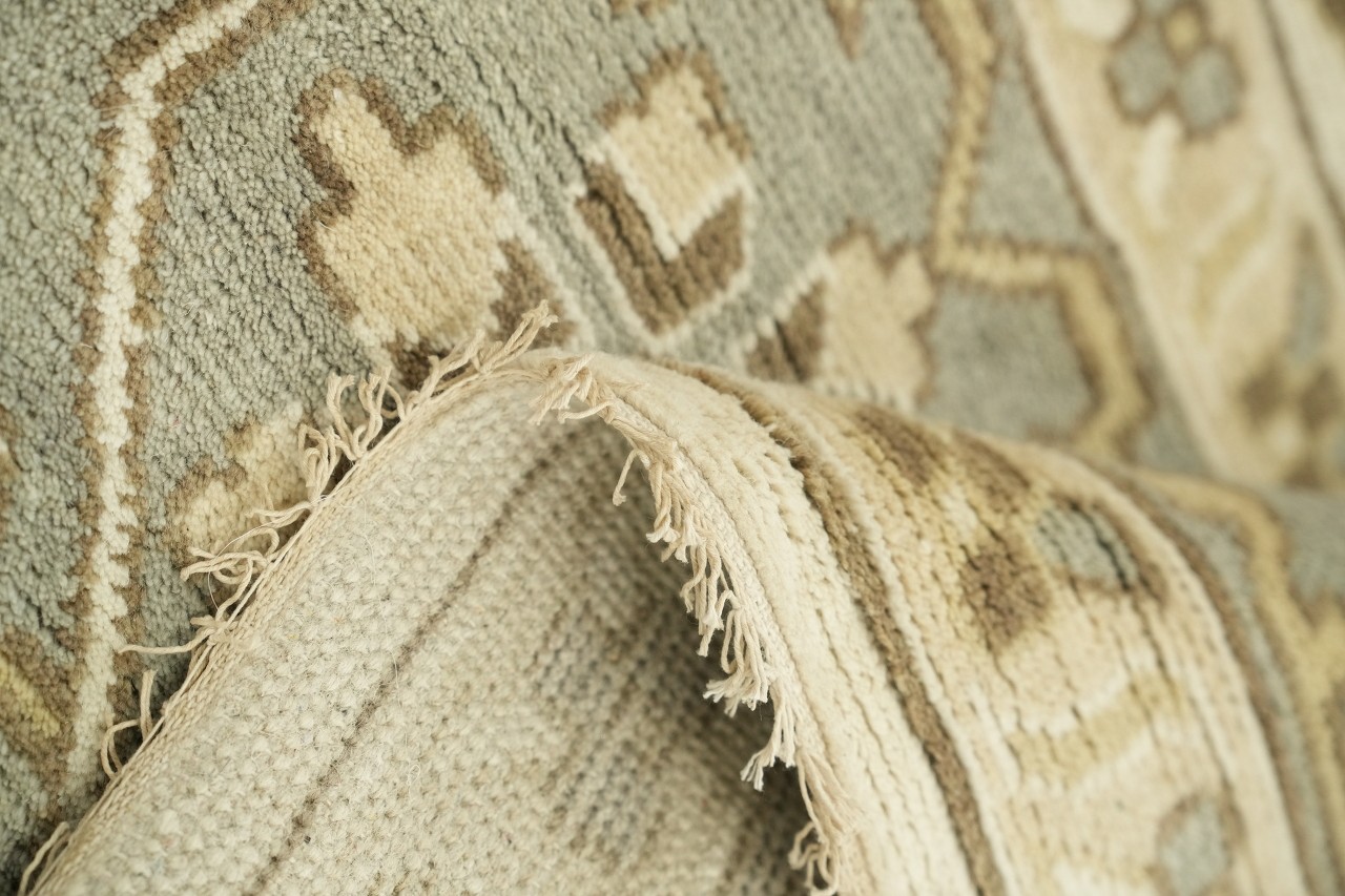 Luxurious12x15 Beige and Gray Large All-Over Oushak Rug Hand-Knotted Wool