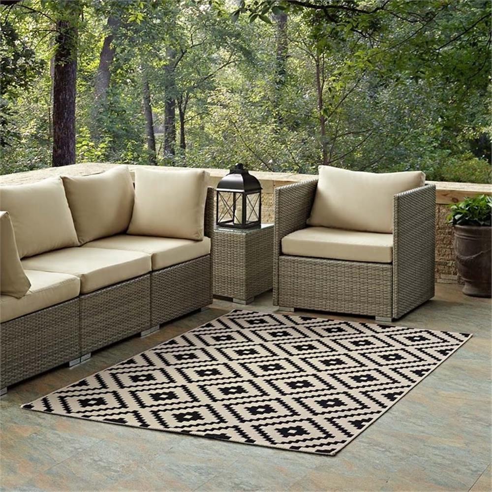 Modway Perplex 63×90.5″ Geometric Diamond Trellis Area Rug in Black and Beige