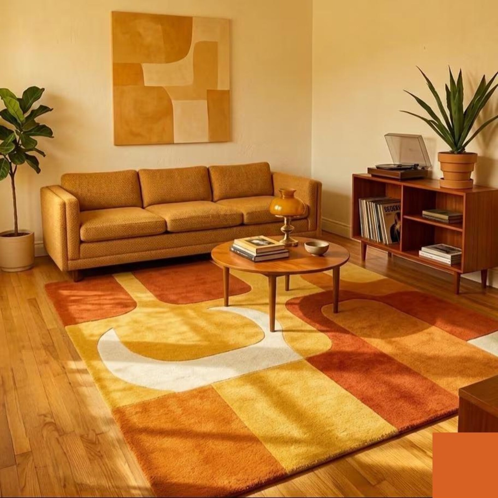 Luxury Hand Tufted Wool Rug Abstract Modern Orange Yellow Retro Area Rug