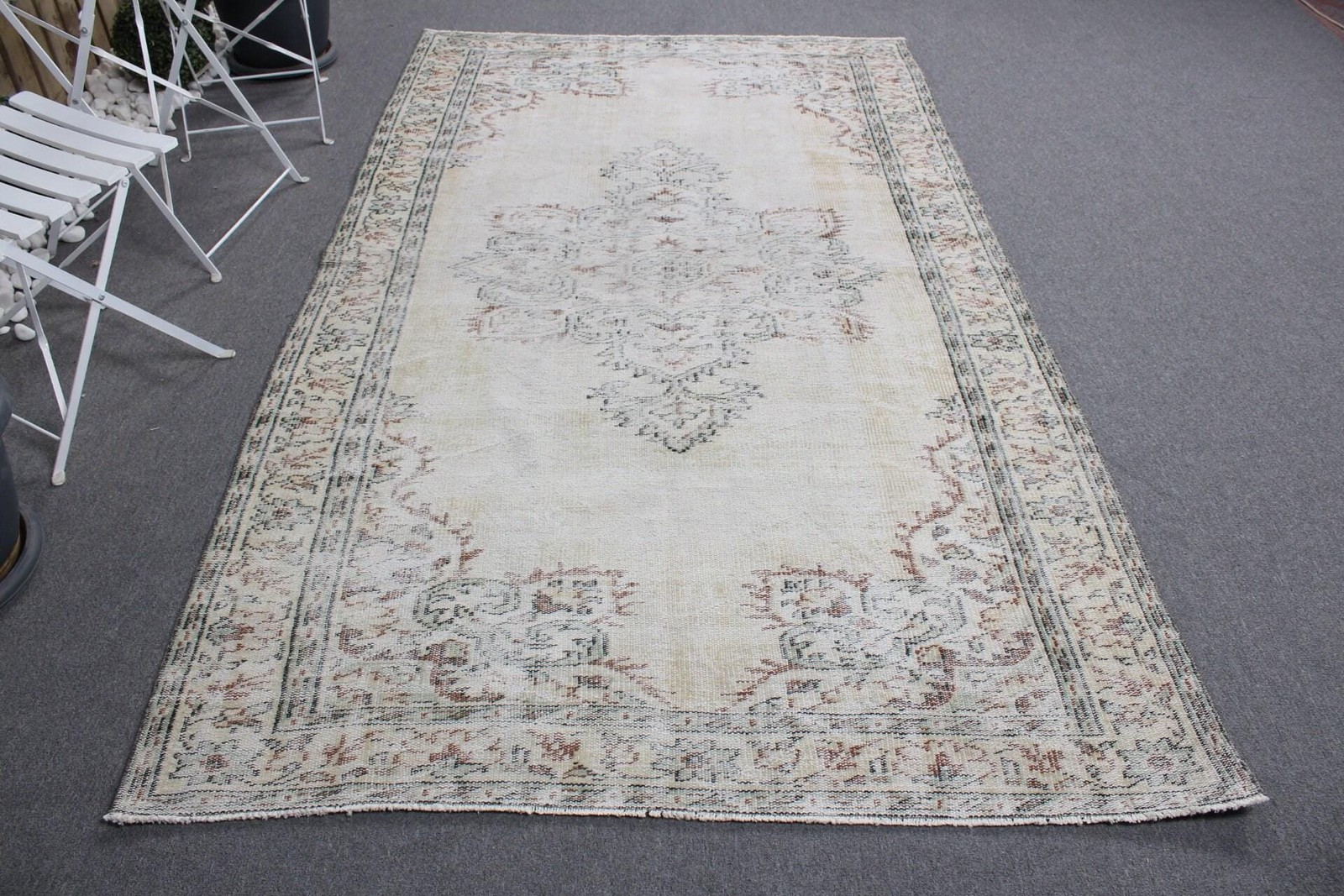 Turkish Vintage Large Rug 5,1×8,6 ft (155×261 cm), Beige Camouflage Rug