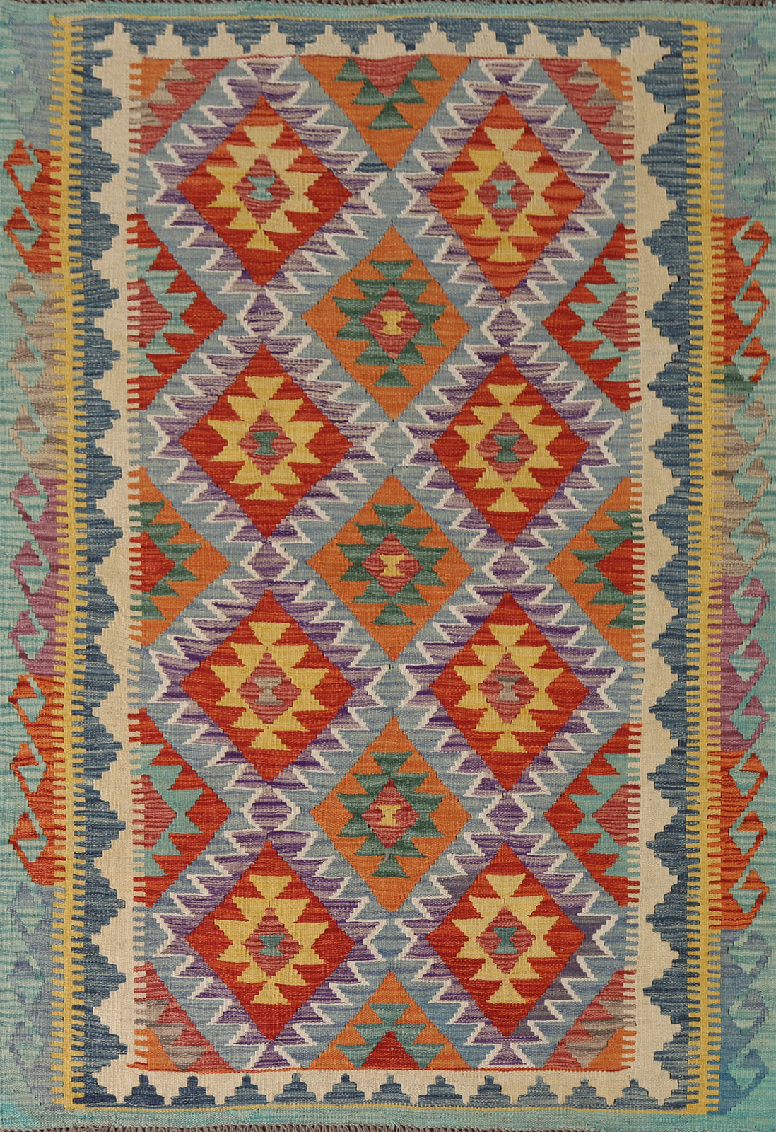 Colorful Kilim Rugs Flatweave Pile Wool Kelim Carpets 4×6 ft