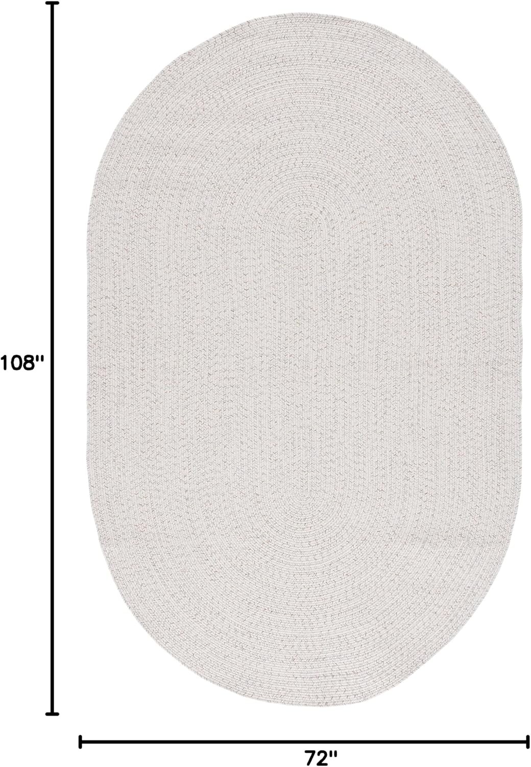 Washable Rug Outdoor Braided Collection – 6′ x 9′ Oval, Ivory & Light Grey,