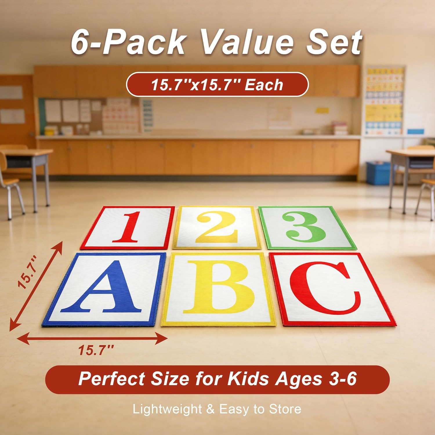 6 Pack ABC 123-Style Classroom Rug for Kids, Non-Slip Carpet for Classroom Seati