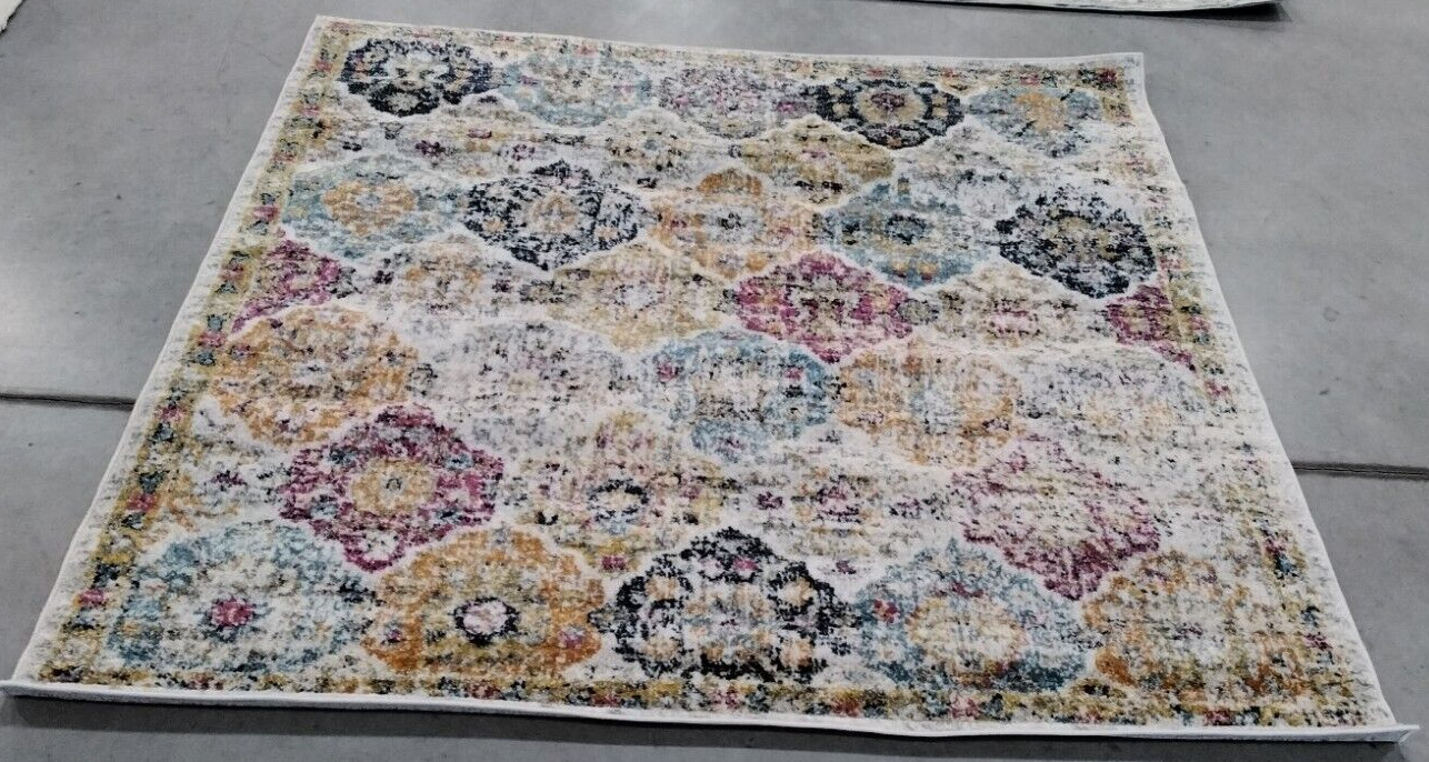 CREAM / MULTI 5′-3″ X 5′-3″ Damaged Rug, Reduced Price 1172727139 MAD611B-5SQ
