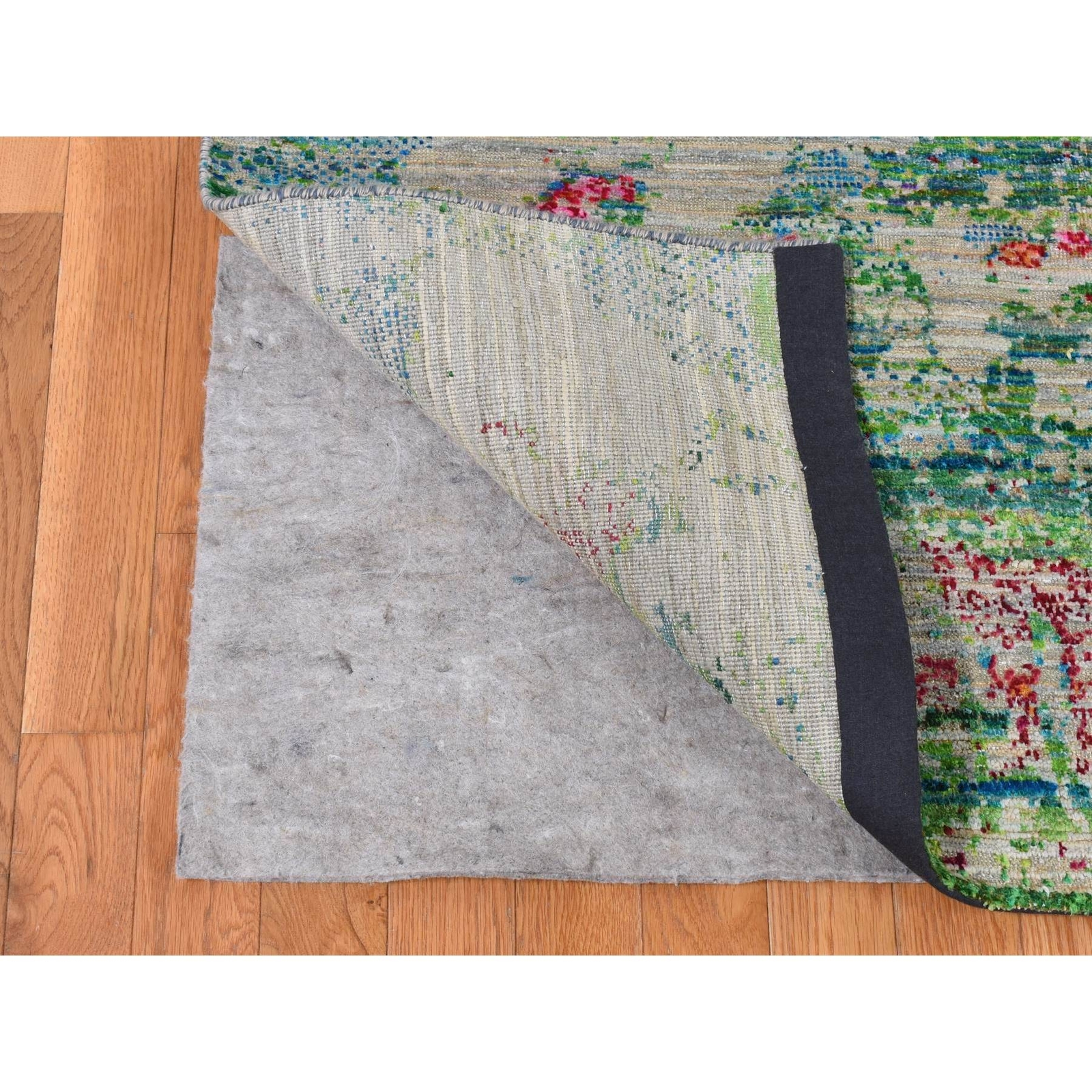 8’10” x 12’2″ Gray Abstract Design Sari Silk with Wool Hand Knotted Rug R87140