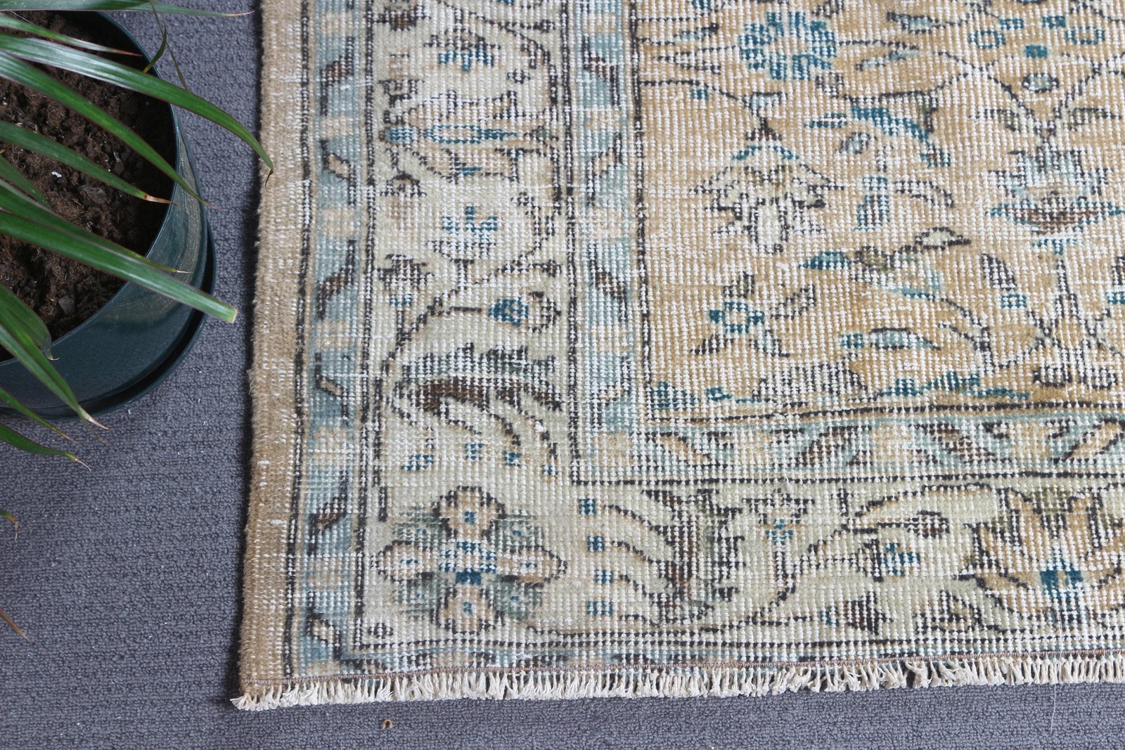 6×8,8 ft Vintage Rug, Turkish Large Rug, Blue Yellow Polka dot Rug