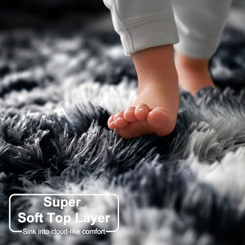 Black White Grey Round Rug 4Ft Circle Area Rugs for Bedroom & Living Room