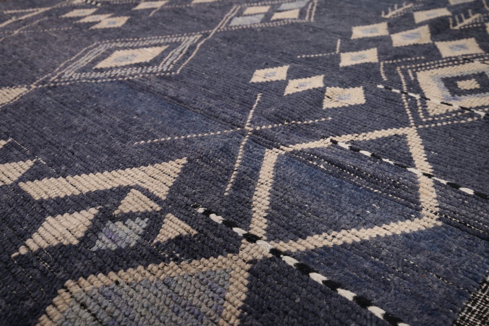 Geometric Blue Moroccan Oriental Rug 8×13 Berber Wool Handmade Room Size Carpet