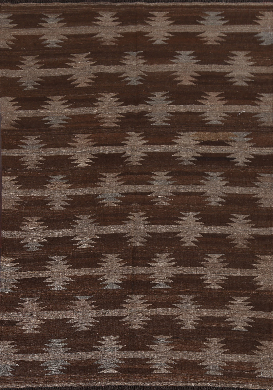 Hand Woven Reversible Wool Natural Dye Brown Tribal Kilim Oriental Rug 5×7 Ft