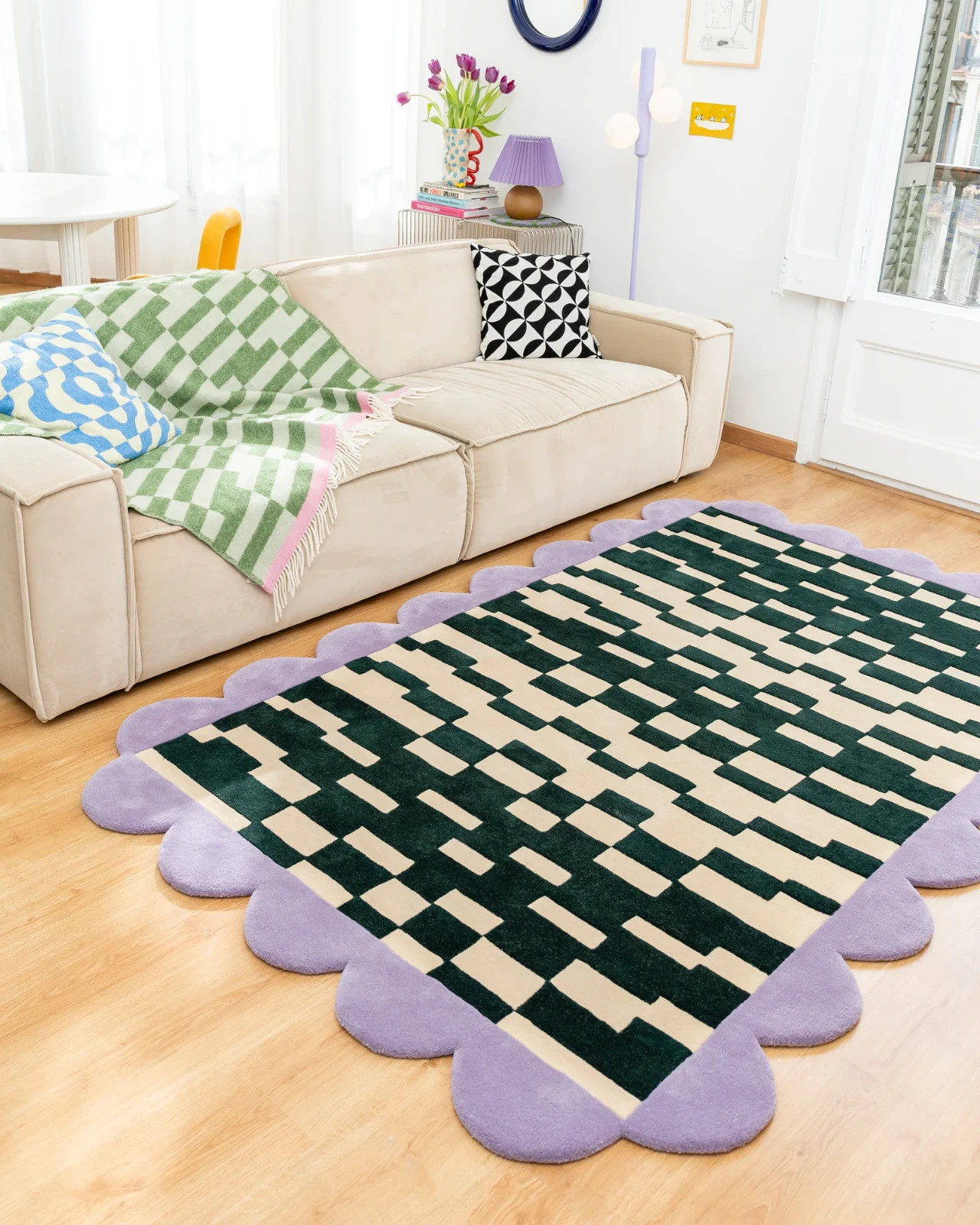 Hand Tufted 100% Wool Rug Purple Geometric Modern Design For Living Room Carpet