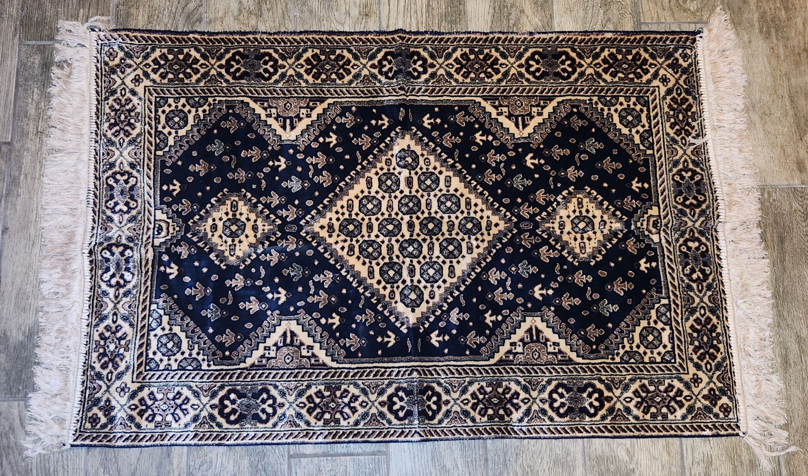 BRAND NEW Vintage Manatex Moroccan Morocco Throw Tapestry Rug Dark Blue 28 X 42