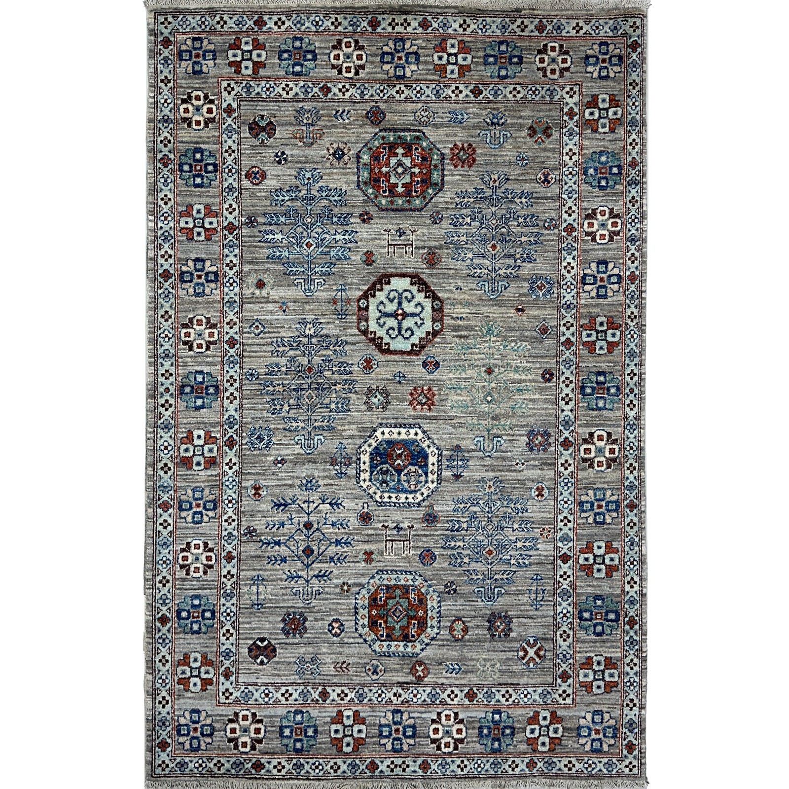 Handmade (4′ x 6′) Natural Gray Afghan Tribal Wool Rug for Kitchen
