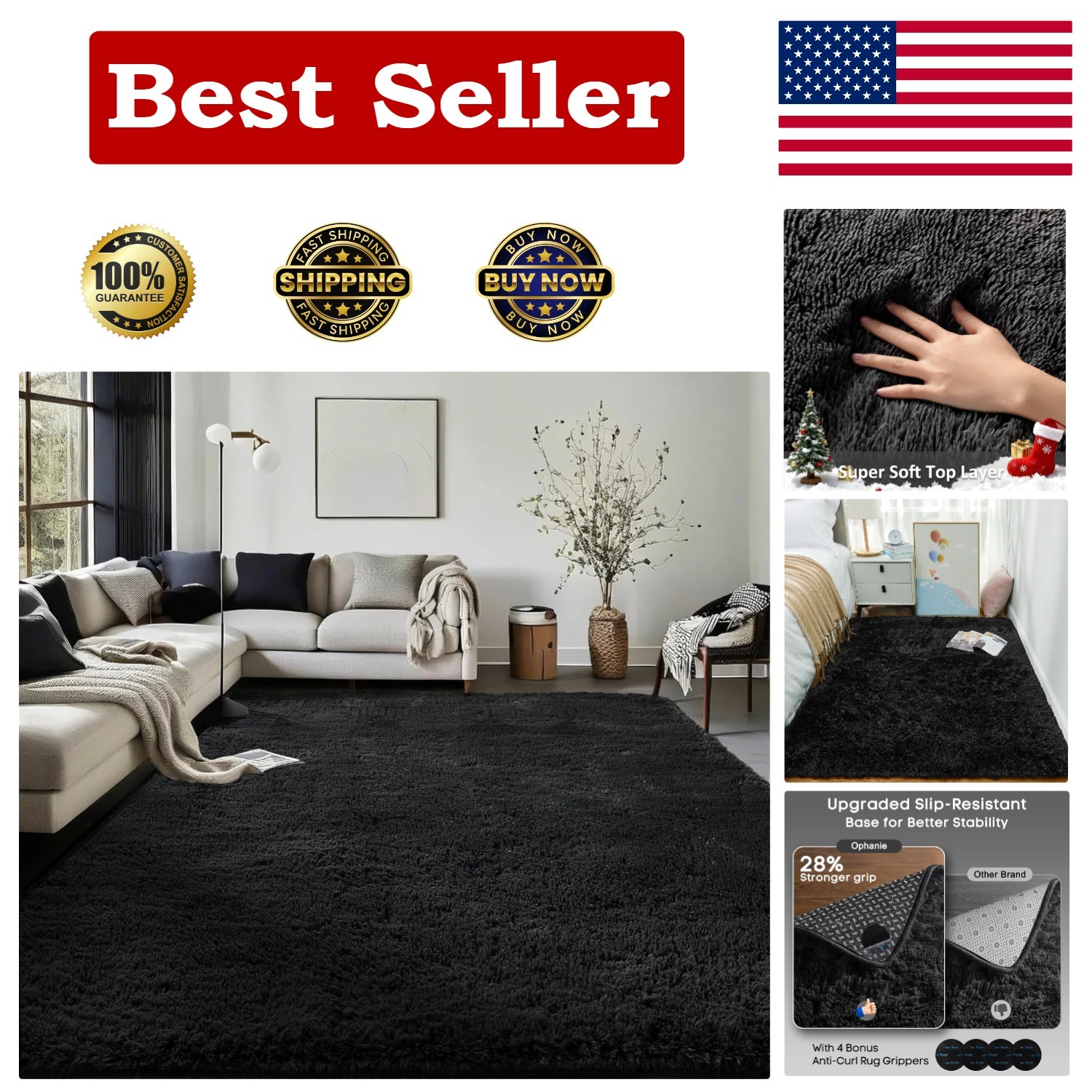 Chic 4×6 Black Shag Rug – Soft, Plush, and Perfect for Bedrooms & Living Areas